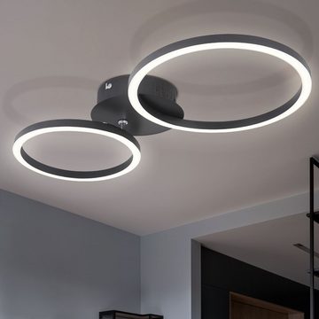 etc-shop LED Deckenleuchte, LED-Leuchtmittel fest verbaut, Warmweiß, Deckenleuchte Ring Design Deckenlampe schwarz Wohnzimmerlampe, aus