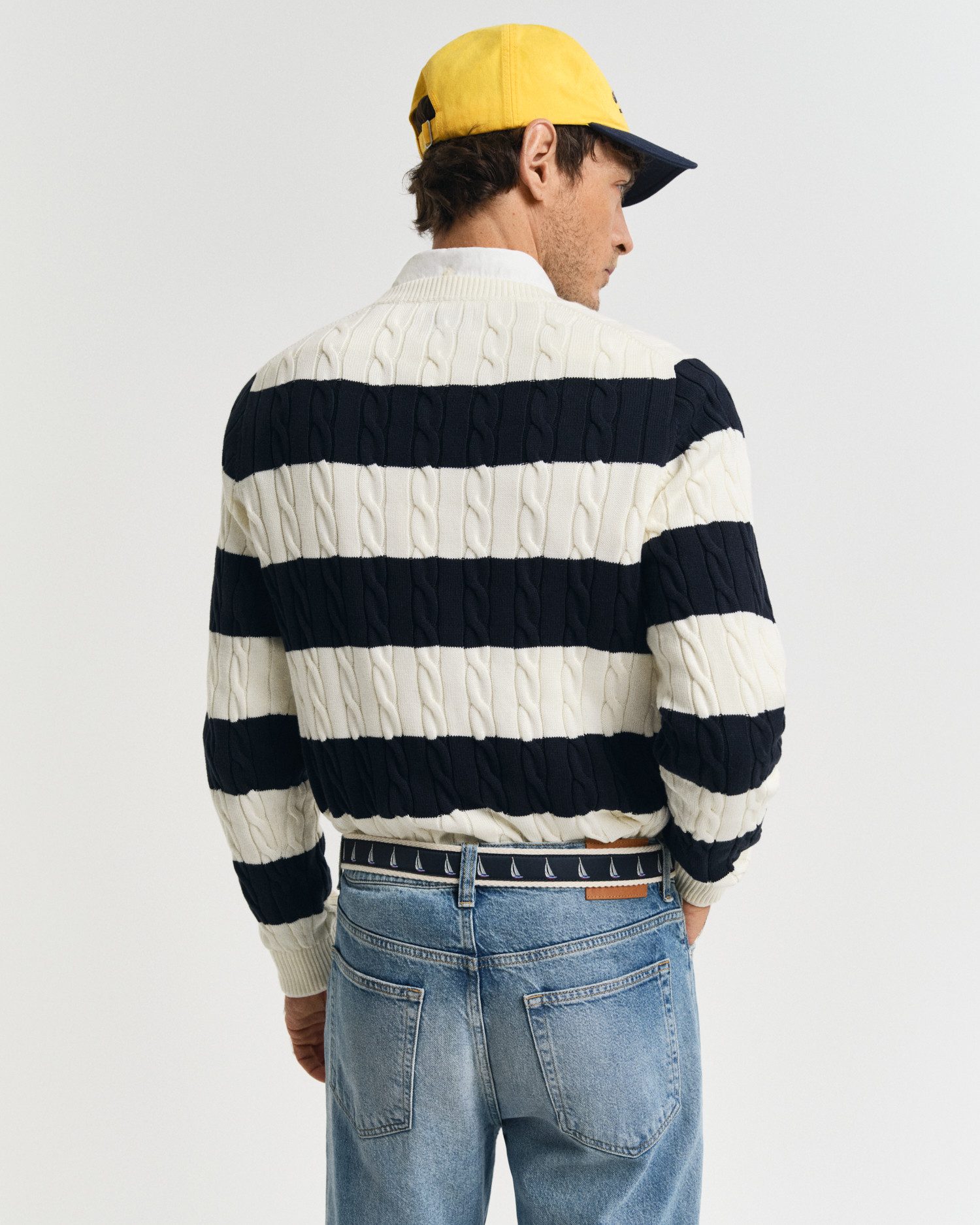 Gant Rundhalspullover STRIPED COTTON CABLE C-NECK günstig online kaufen