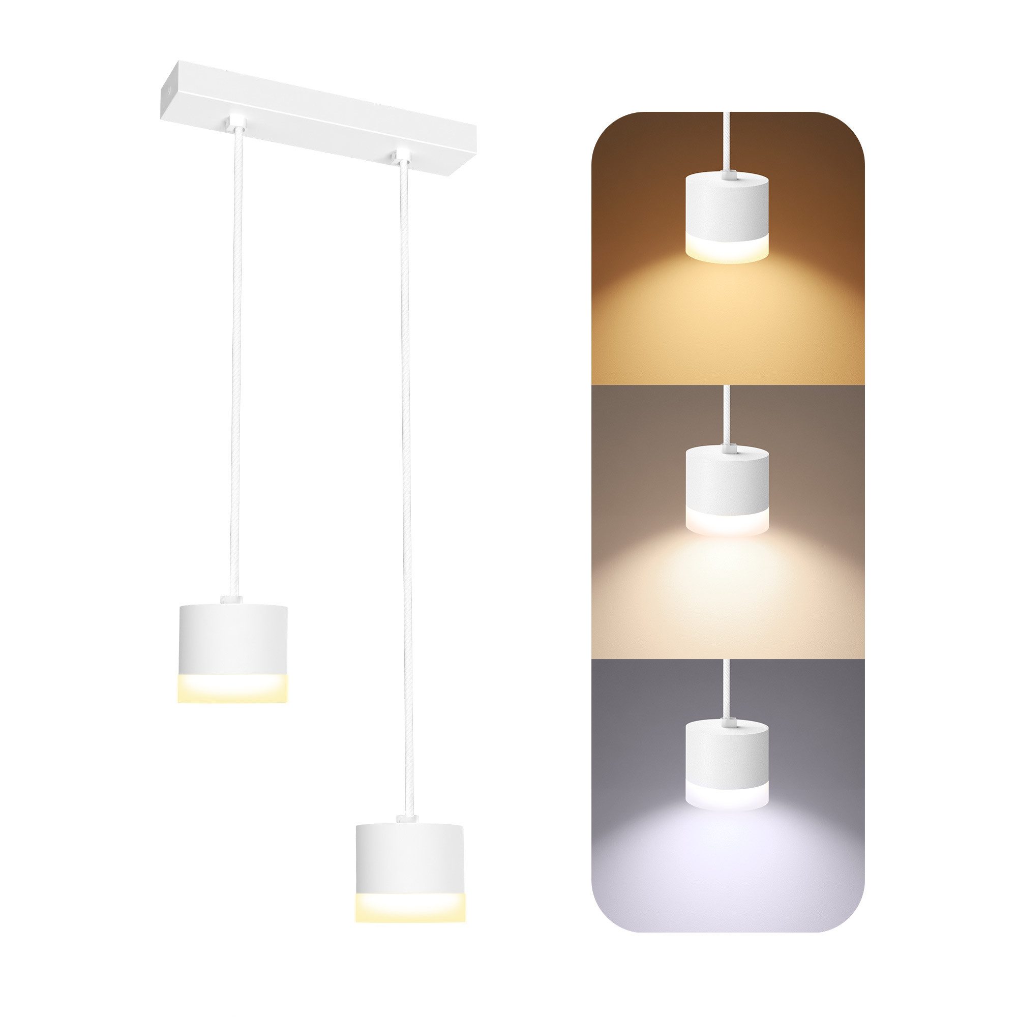 SSC-LUXon LED-Hängeleuchte VORA Hängeleuchte 2-flammig weiß mit LumiFLEX 3CCT Lichtfarbe, Neutralweiß, Warmweiß, Tageslichtweiß