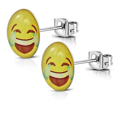 BUNGSA Ohrring-Set Ohrstecker rund Smiley verschiedene Emojis silber aus Edelstahl Unisex (1 Paar (2 Stück), 2-tlg), Ohrschmuck Ohrringe
