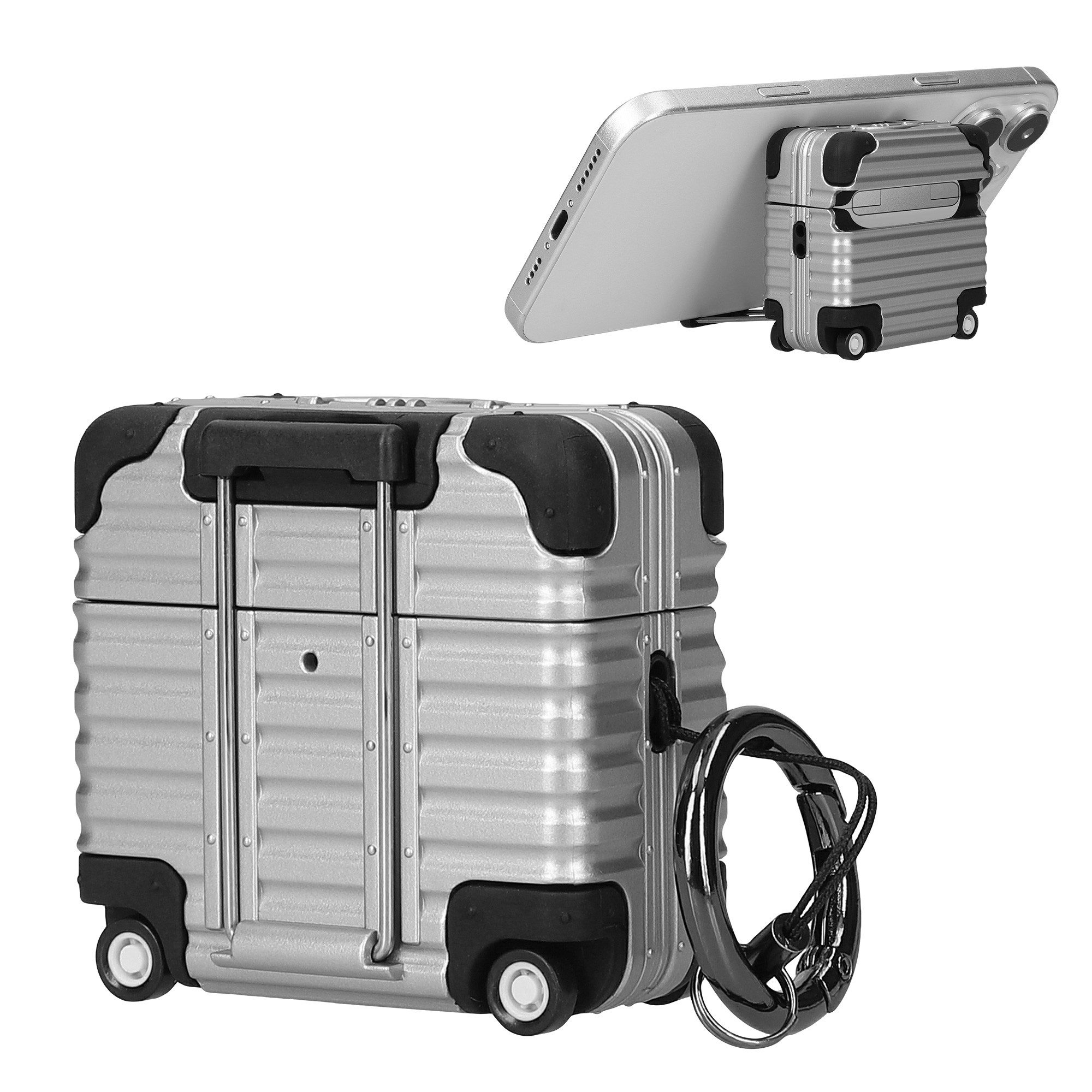 kwmobile Kopfhörer-Schutzhülle Kopfhörer Case für Apple Airpods 4 Hülle, Koffer-Design In-Ear-Kopfhörer Cover mit Handy Ständer