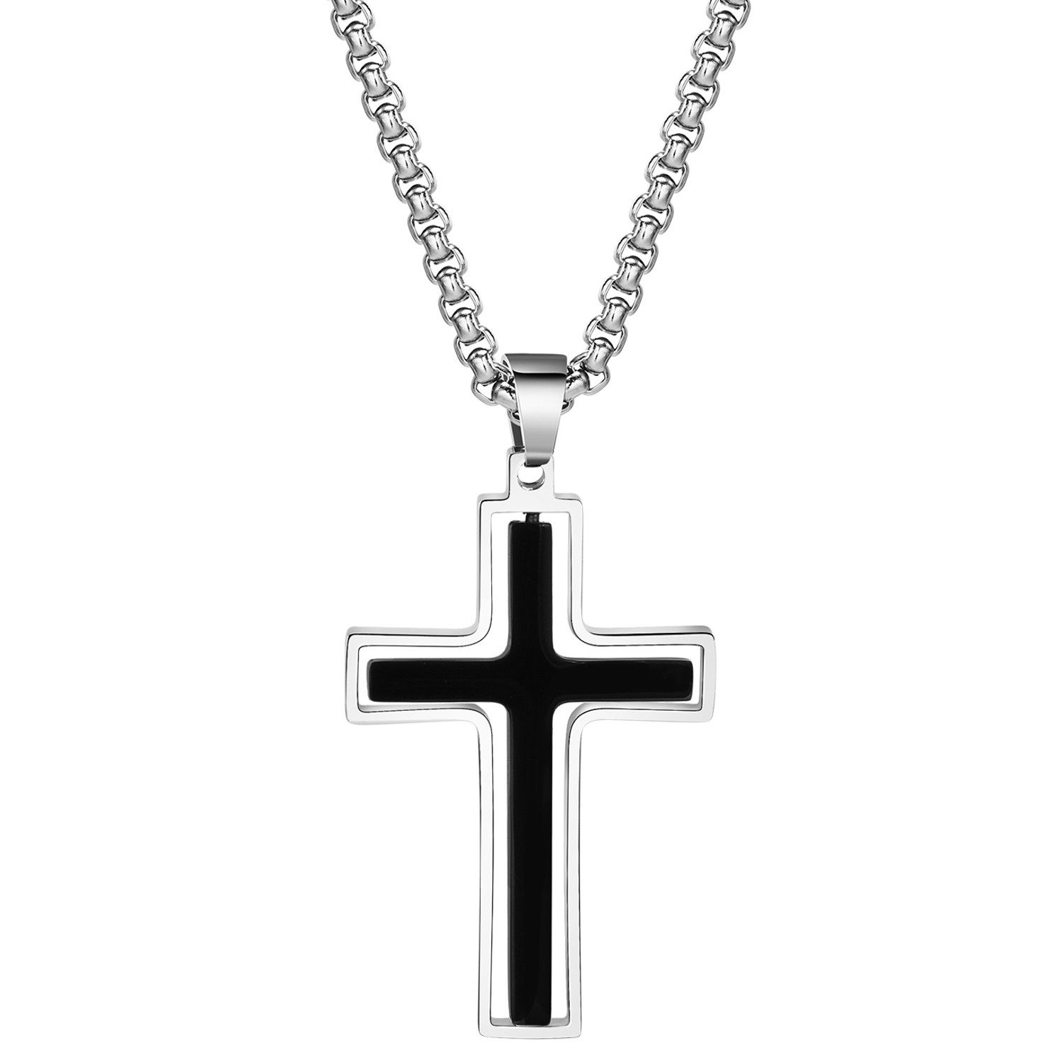 KARMA Kreuzkette Herrenkette Halskette mit Anhänger Edelstahl Kreuz Silber günstig online kaufen