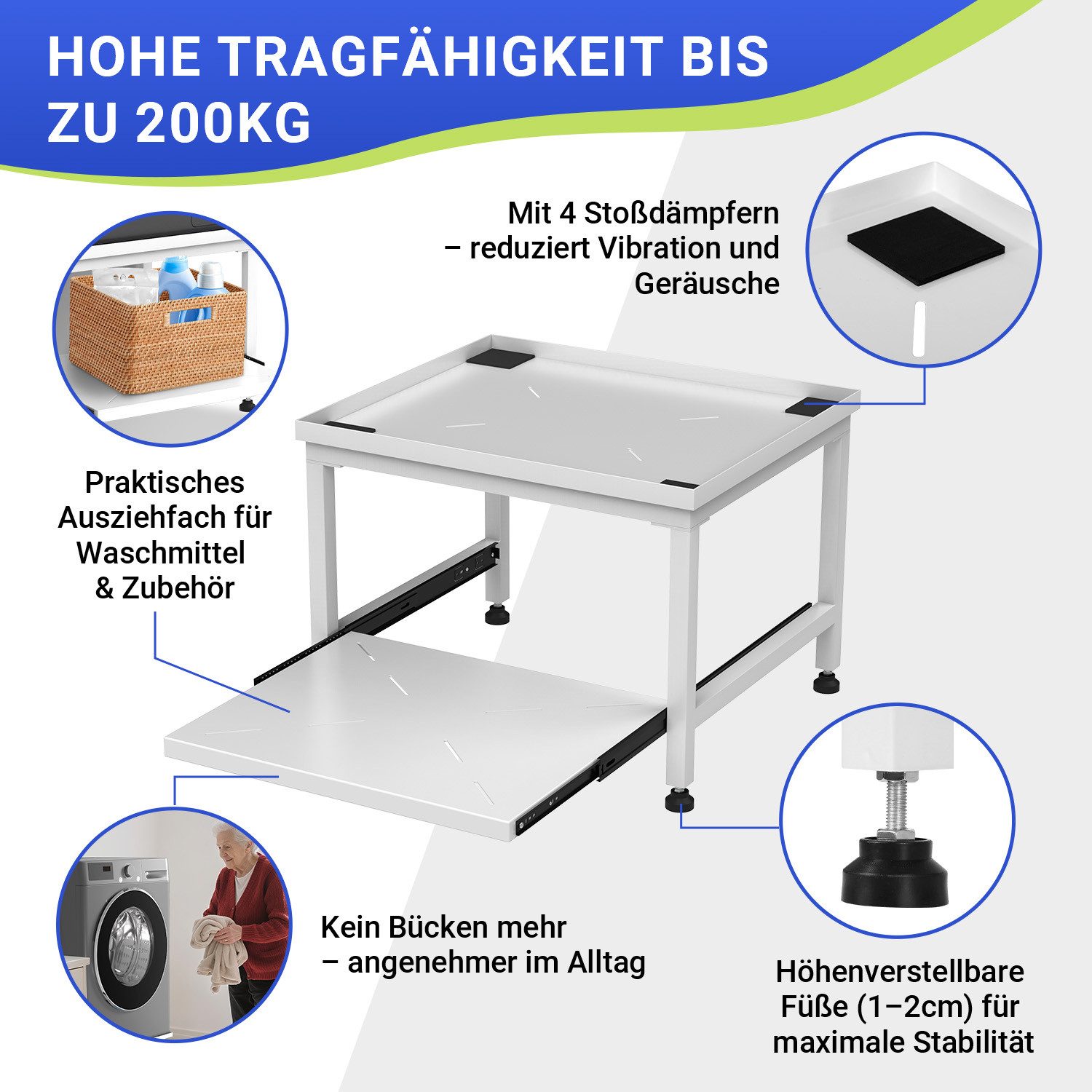 Clanmacy Waschmaschinenuntergestell Waschmaschinen Untergestell Weiß Unterbausockel 63x54x45.5cm