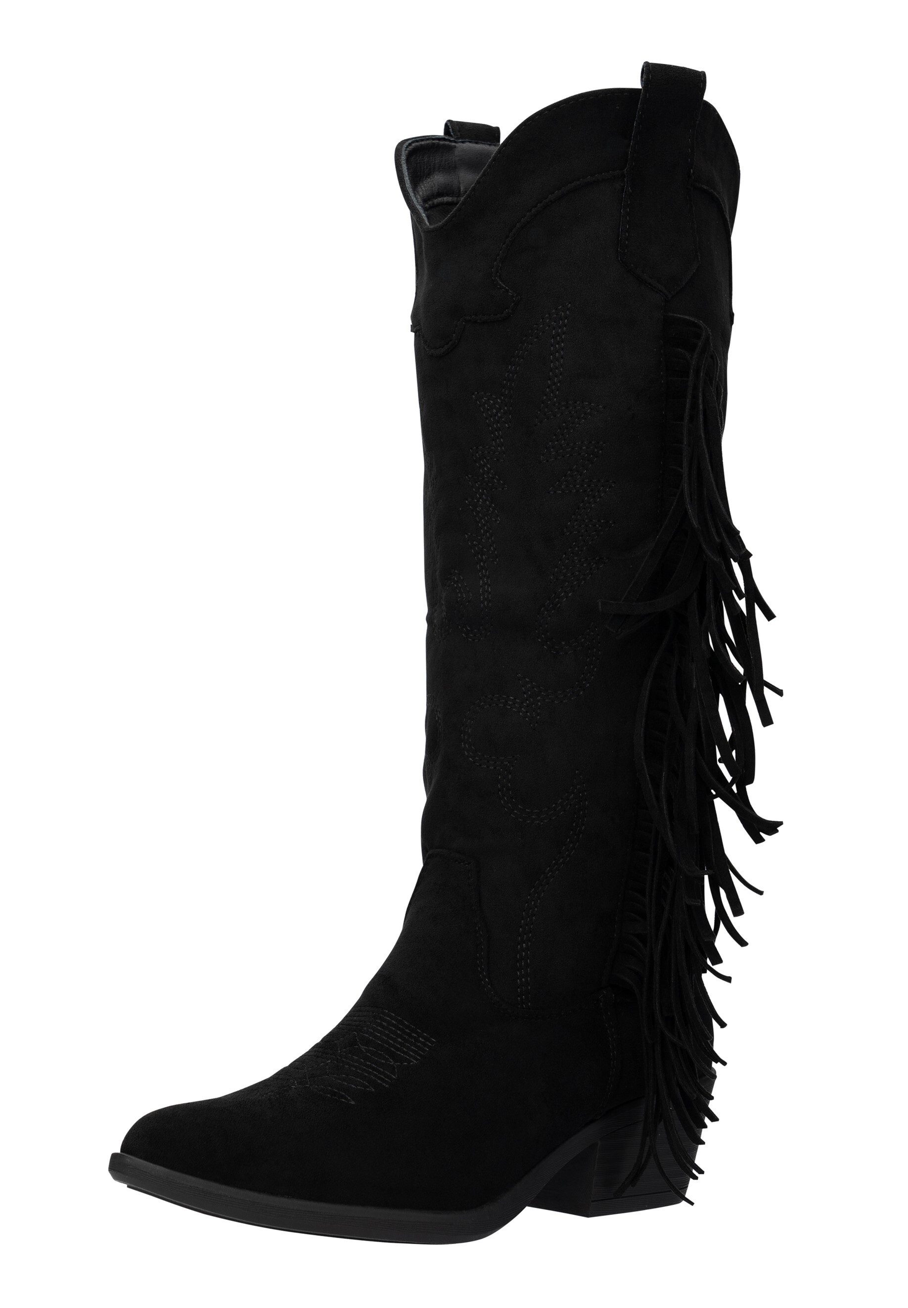 Salinyang Damen Cowboystiefel mit Fransen – Western Stiefel in Wildlederoptik Cowboystiefel