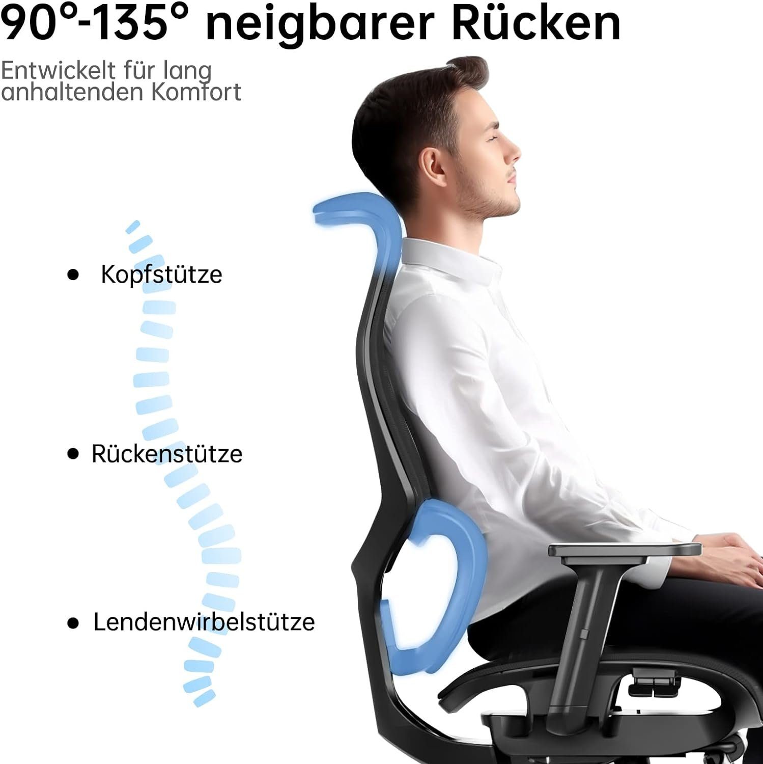 Lendenwirbelstütze), Fußstütze, Bürostuhl mit Bürostuhl Ergonomischer Gaming-Stuhl mit Büro-Liegestuhl (Gamer-Stuhl: JOYFLY Ergonomisch, Gaming-Stuhl