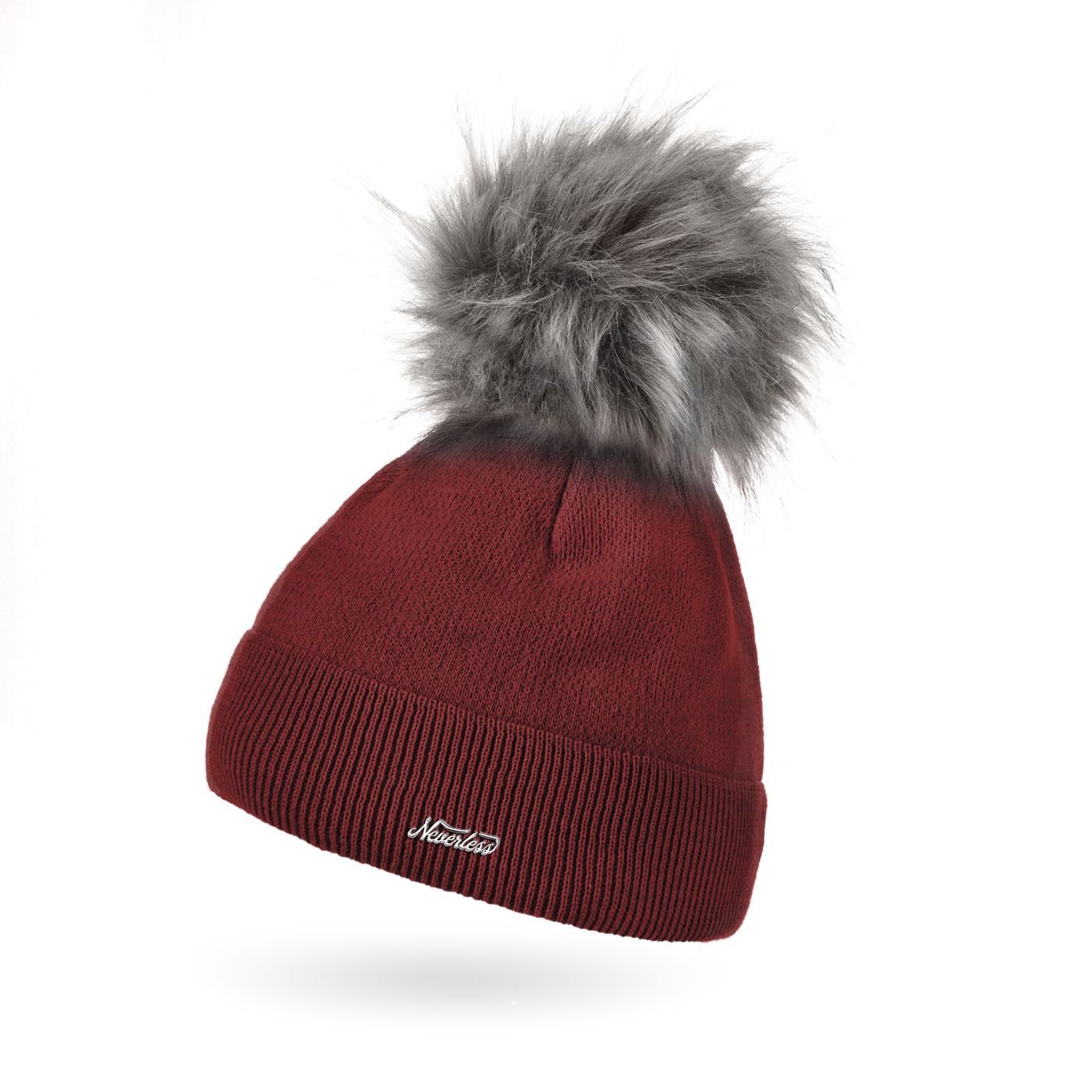 Neverless Bommelmütze Damen Mütze gefüttert Fell-Bommel Kunstfell Wollmütze günstig online kaufen
