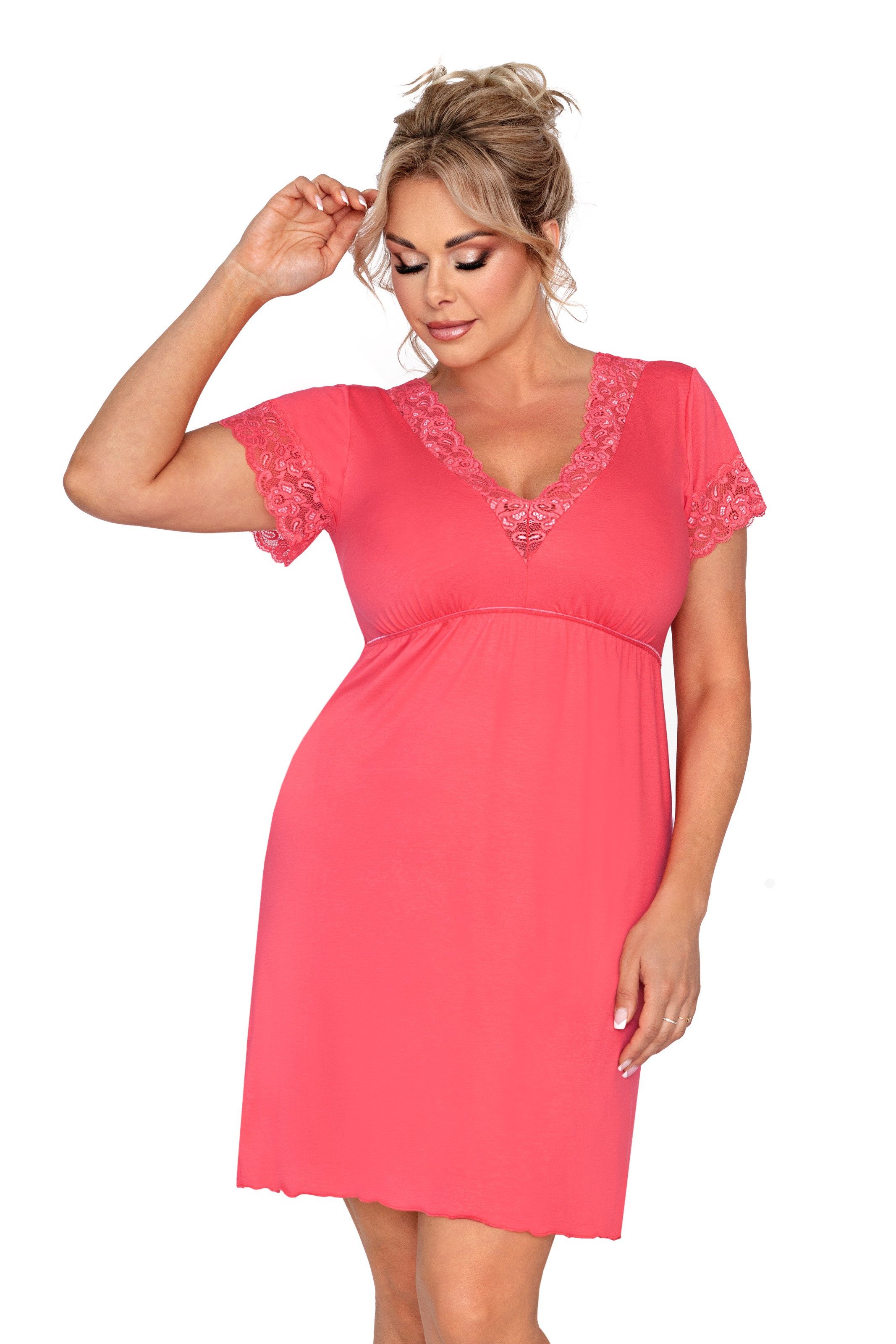 Donna Nachthemd Negligé mit Spitze mit Spitzendetails PLUS SIZE in luxuriöse-Viskosemischung