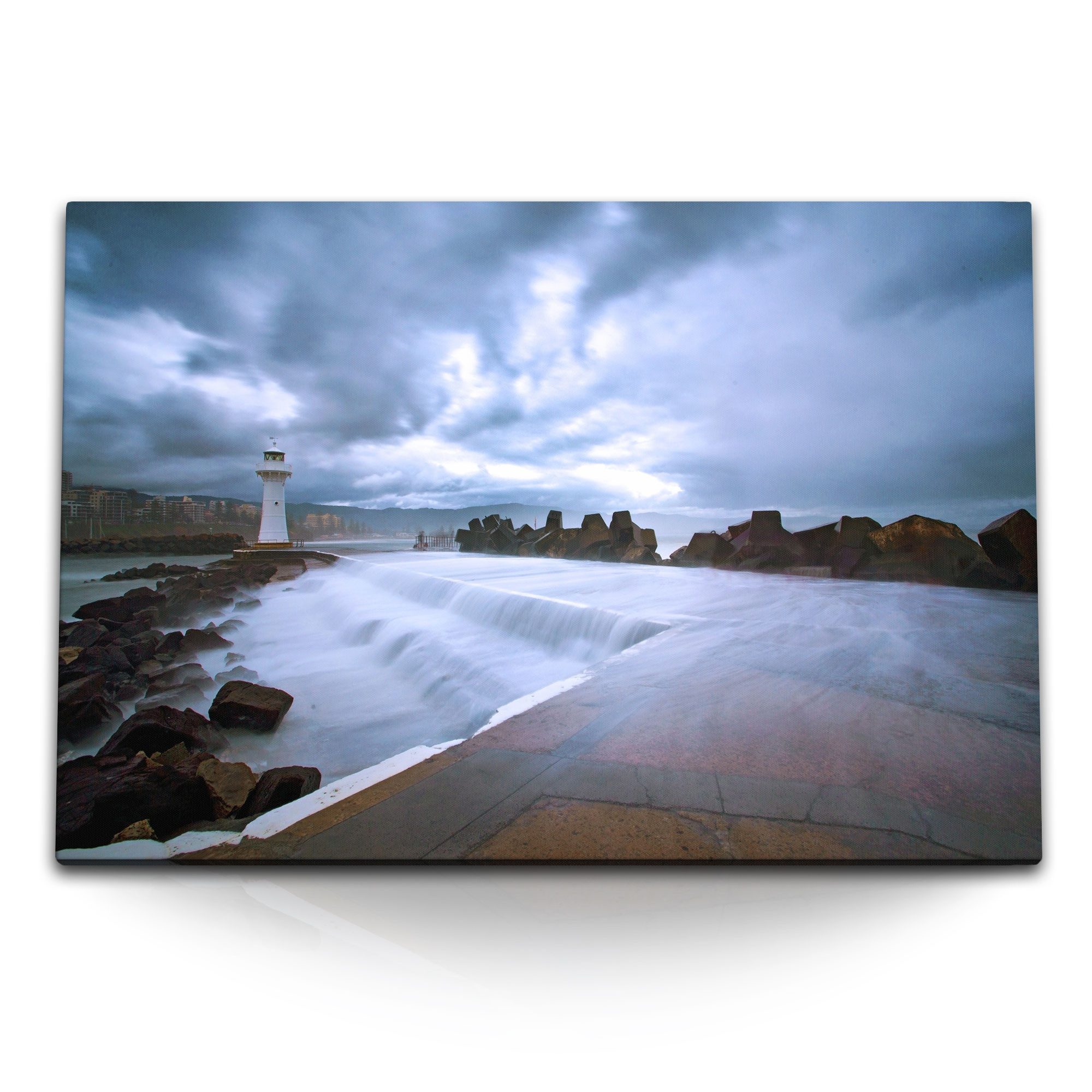 Sinus Art Leinwandbild 120x80cm Wandbild auf Leinwand Australien Küste Leuchtturm Ozean Grau, (1 St)