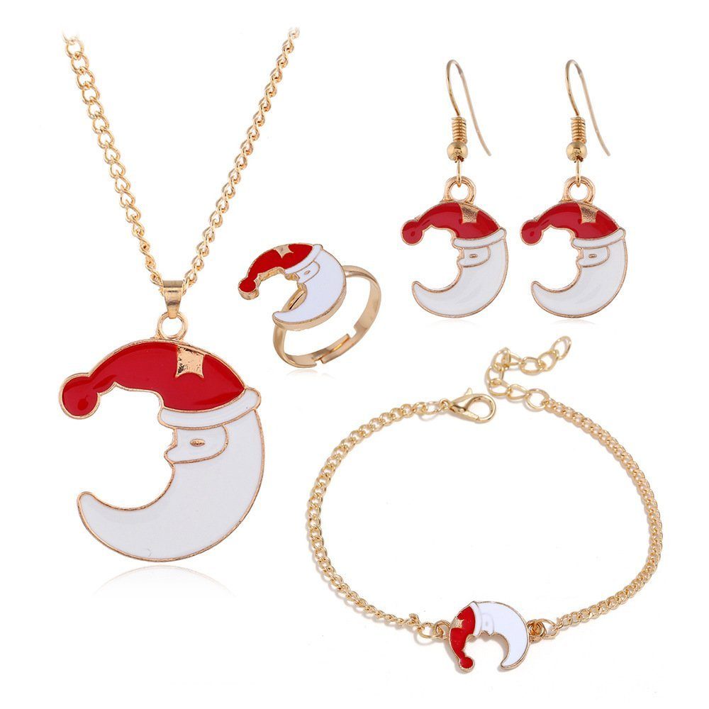Invanter Schmuckset Ohrringe der Weihnachtserie Halskette Armband Ringanzüge, inkl.Geschenkbo Mond