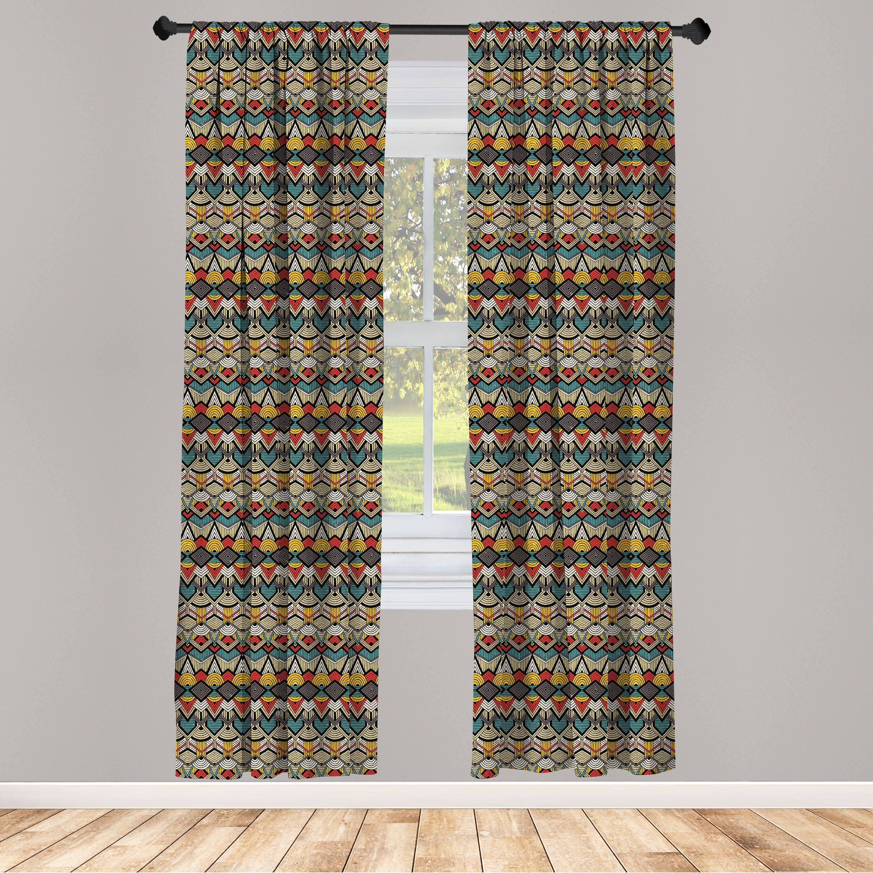 Gardine Vorhang für Wohnzimmer Schlafzimmer Dekor, Abakuhaus, Microfaser, afrikanisch Volkskunst Sharp Motive