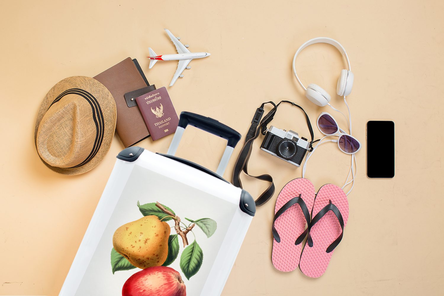 MuchoWow - Handgepäckkoffer Trolley, 4 Reisetasche rollen, Handgepäck mit Reisekoffer für - Rollen, Apfel Lebensmittel, Birne Ferien,