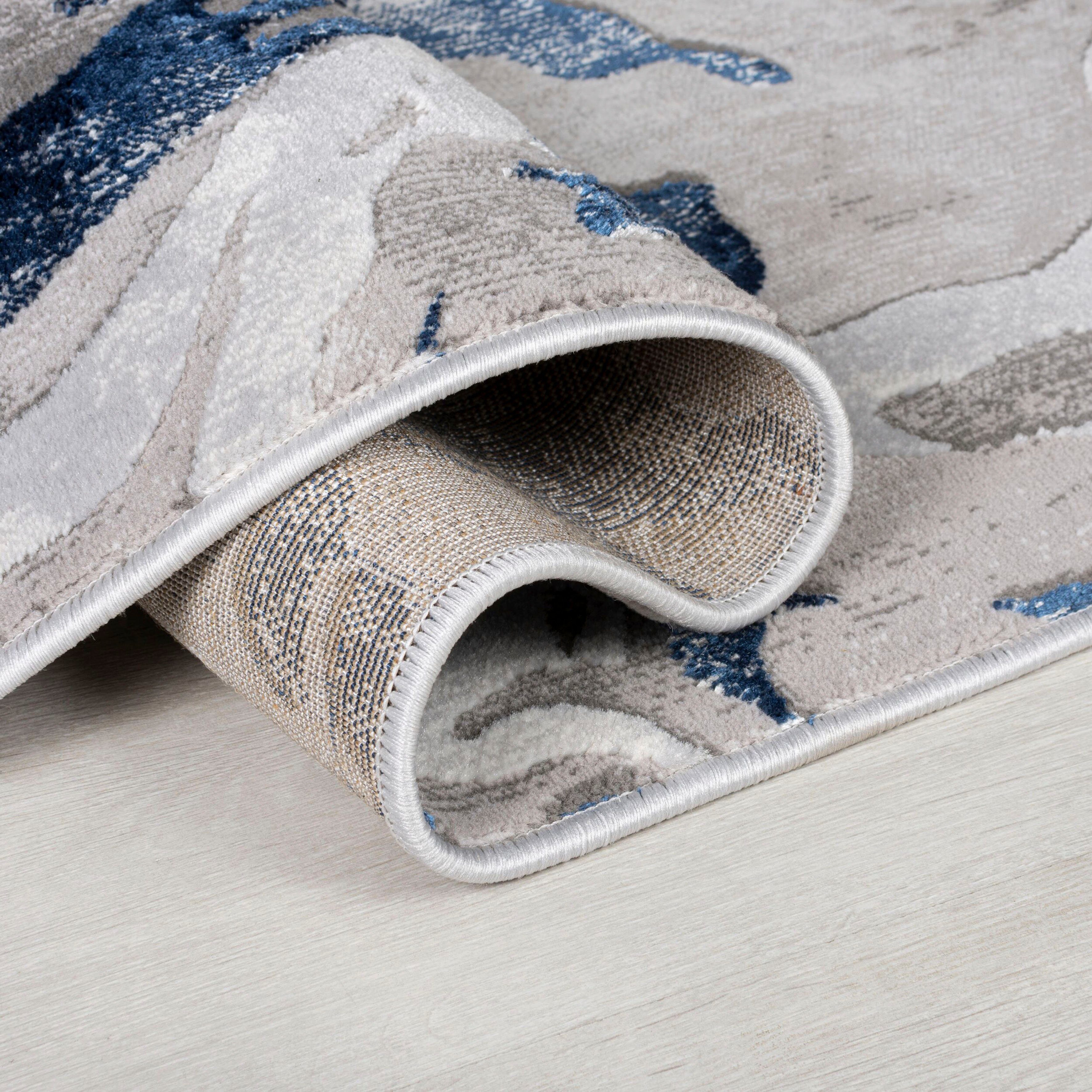 Marbled, dezenter Marmor-Design modernes Teppich rechteckig, Glanz, navy mehrfarbig, Höhe: FLAIR mm, RUGS, 12