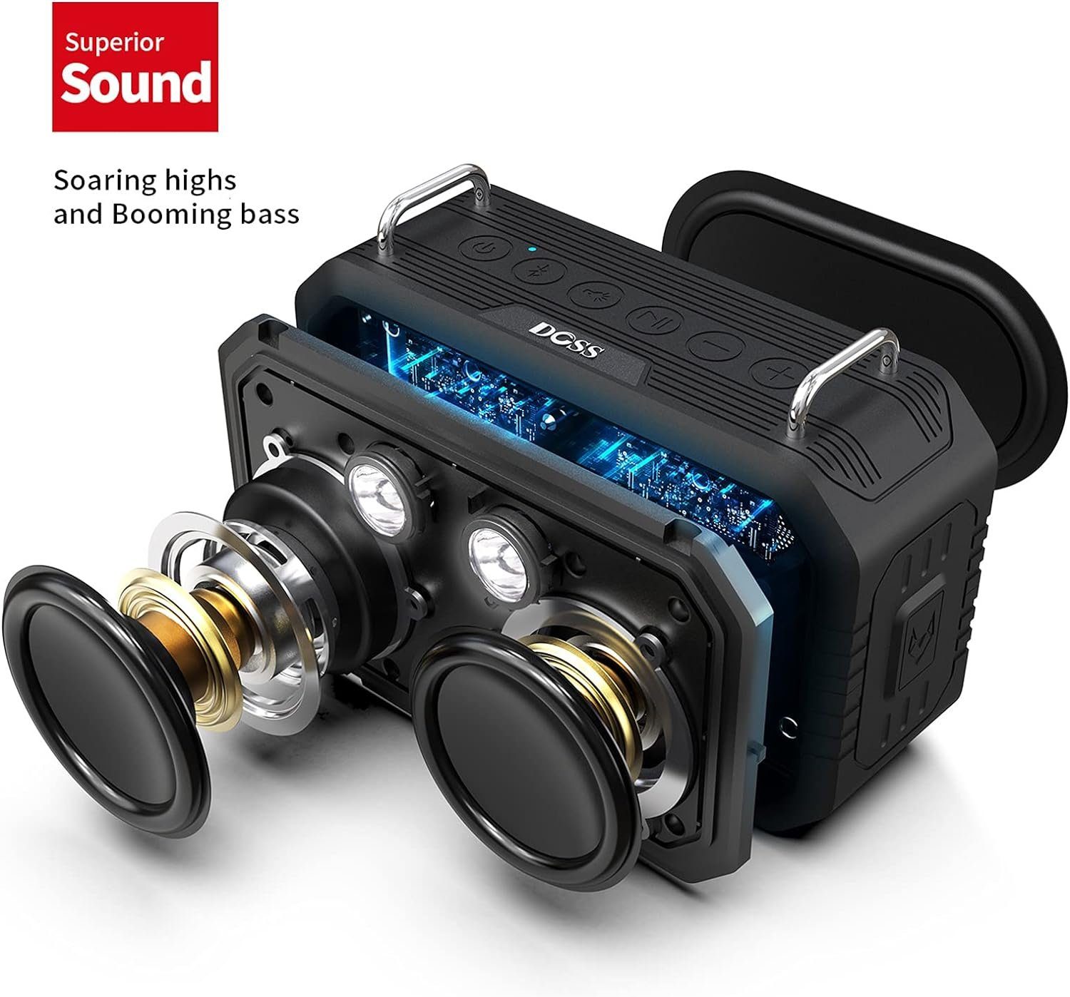 Dual-Treiber Wasserdicht Stereo (Bluetooth, Soundbox W, DOSS 20 besserem Bass mikrofon) Drahtlos Lautsprecher IPX6