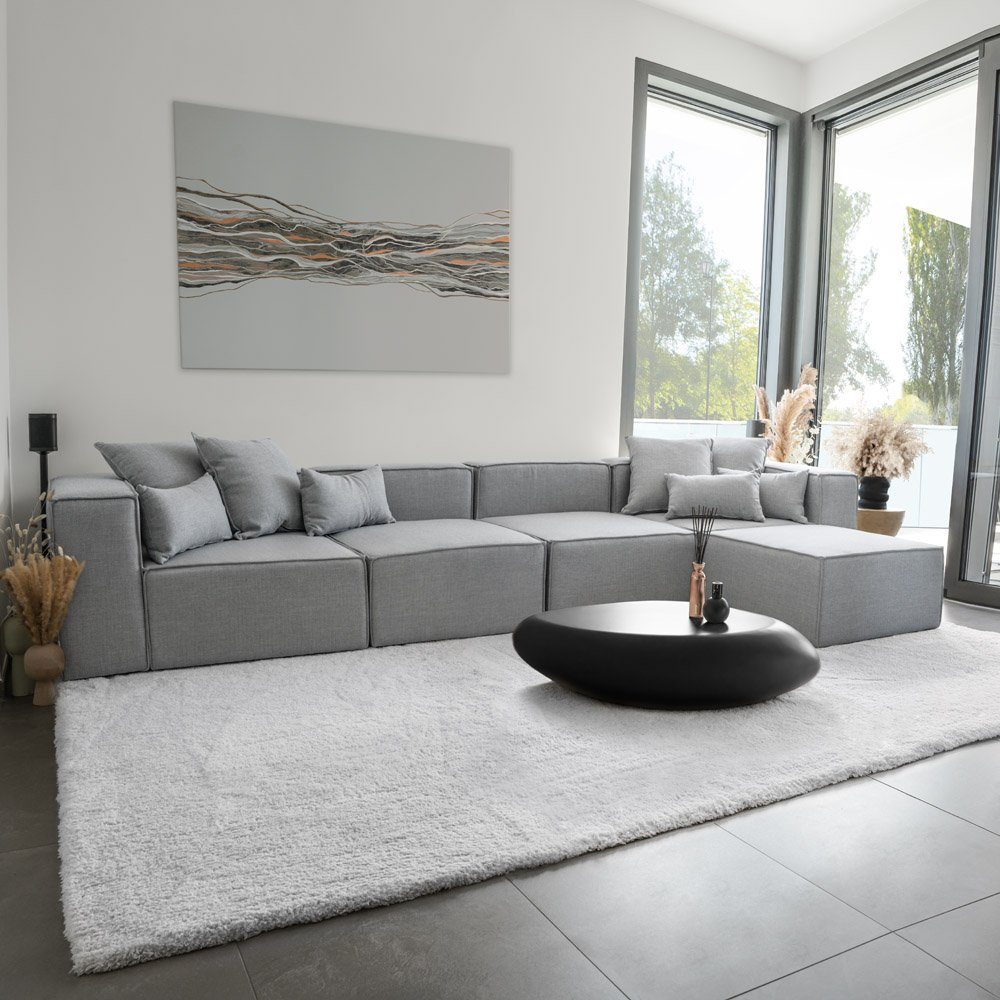 HOME DELUXE Sofa XL, Hellgrau Ecksofa Wohnlandschaft Sofa Modulares Modulsofa VERONA