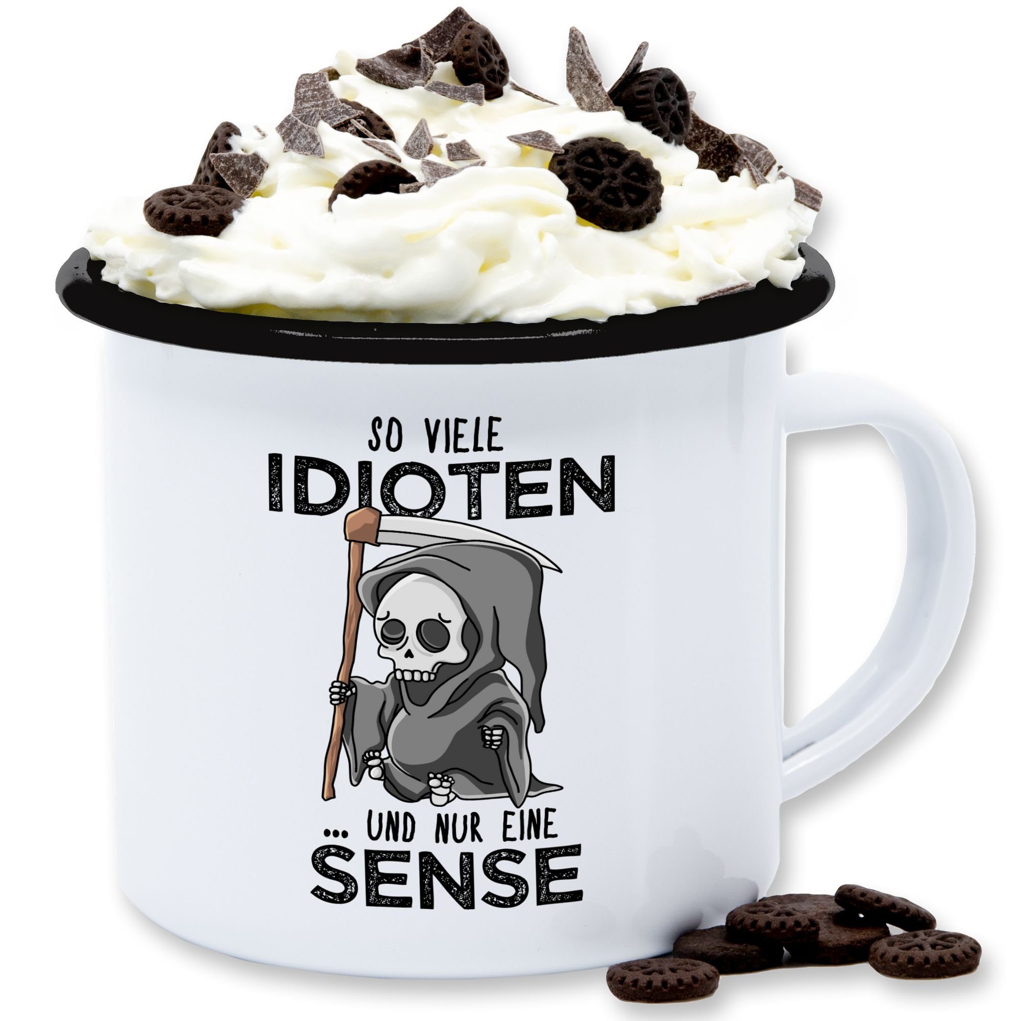 Shirtracer Tasse Idioten So und Sprüche Schwarz viele eine Schwarz, Stahlblech, nur Sense Statement 1 Weiß 