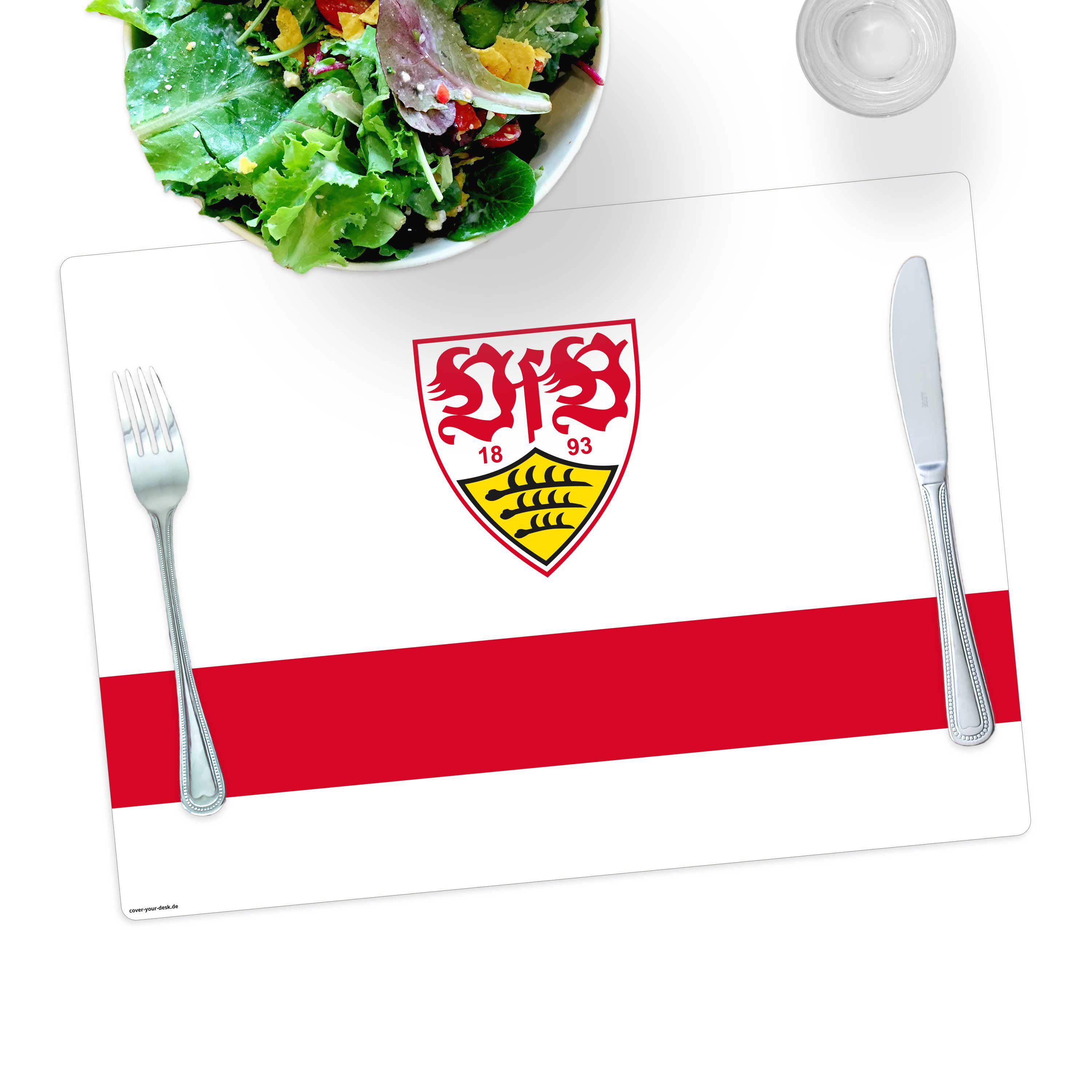 Tischsetmacher Platzset abwaschbar - „VfB Stuttgart - Brustring weiß" aus Premium Vinyl, (1-St., 44 x 32 cm - rutschfeste Tischdekoration), Made in Germany