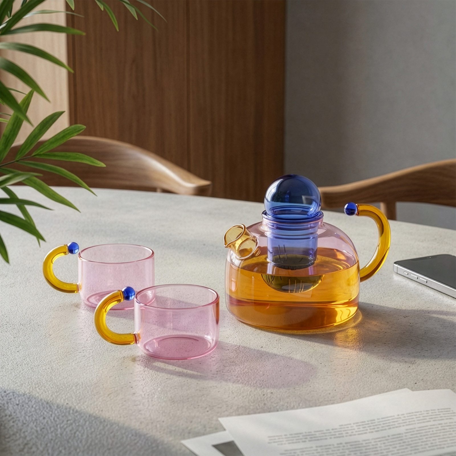 Youyijia Teekanne Teekannen Glas Teekanne Set mit 2 Tassen und herausnehmbarem Teesieb