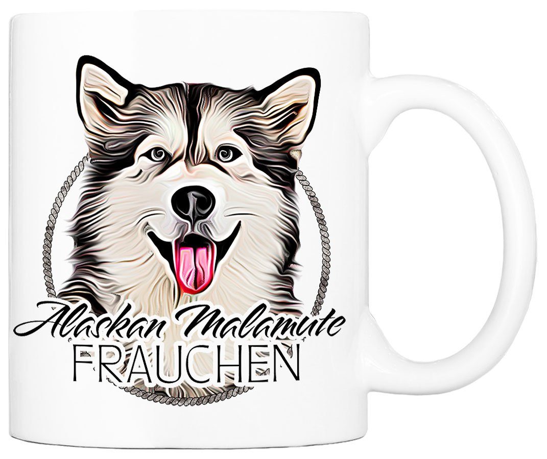 Cadouri Tasse ALASKAN MALAMUTE FRAUCHEN - Kaffeetasse für Hundefreunde, Keramik, mit Hunderasse, beidseitig bedruckt, handgefertigt, Geschenk, 330 ml