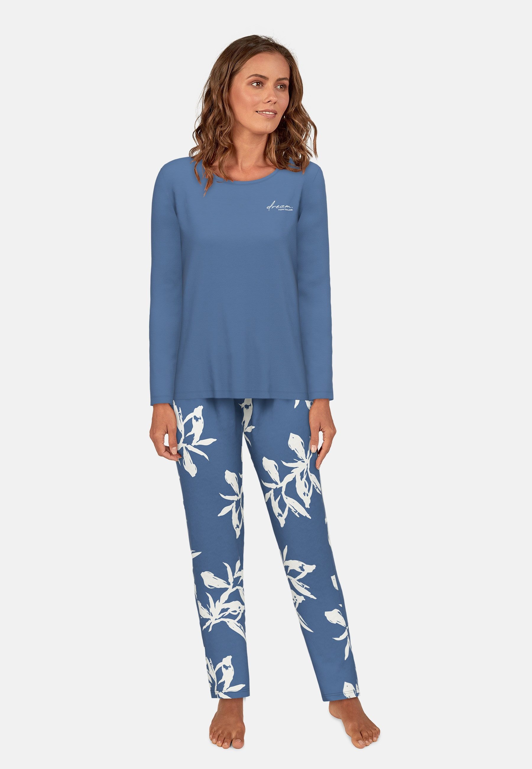 TOM TAILOR Pyjama TOM TAILOR Damen Pyjama blau bedruckt (1 tlg) günstig online kaufen
