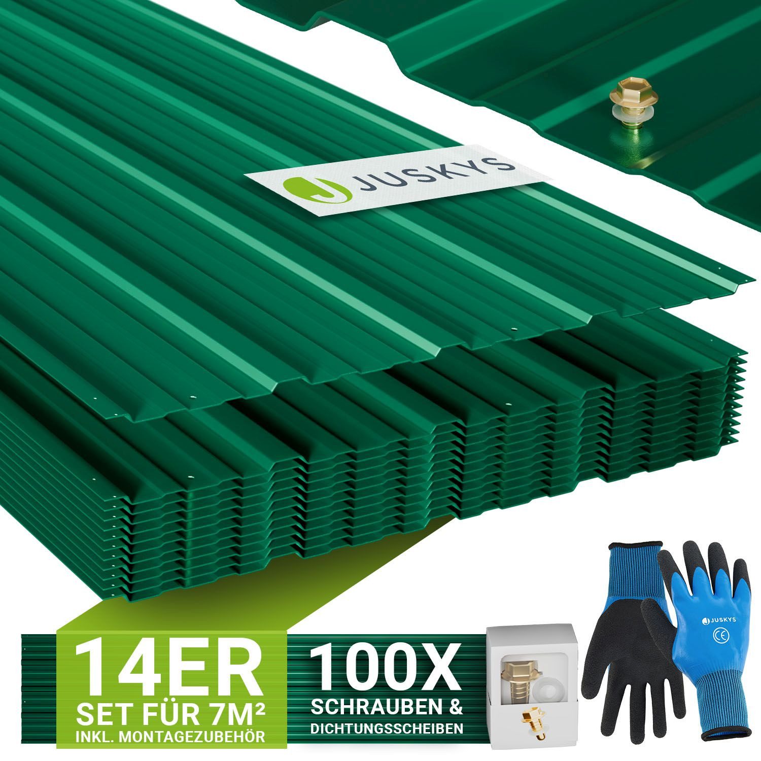Juskys Trapezblech, Stahl, 110x45x0.23 mm (14er Set 14-St) Verzinkter Rostschutz-Stahl, vorgebohrte Löcher, 100er Zubehör Set