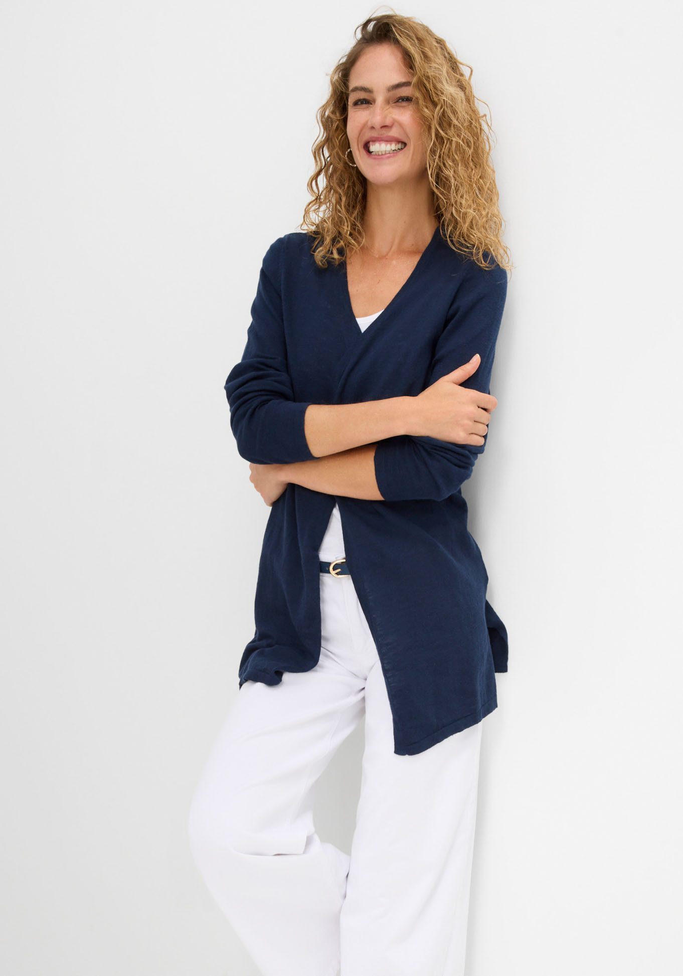 bonprix Strickjacke lockere Passform, Slub-Strick, Casual Stil, aus Baumwolle