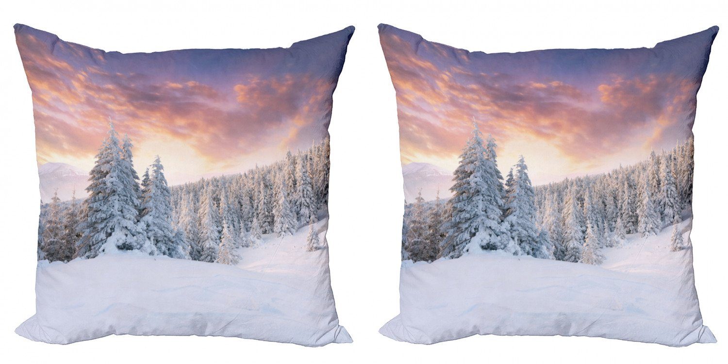 Kissenbezüge Modern Accent (2 Sonnenaufgang Rural Abakuhaus Digitaldruck, Doppelseitiger Stück), Felder Winter