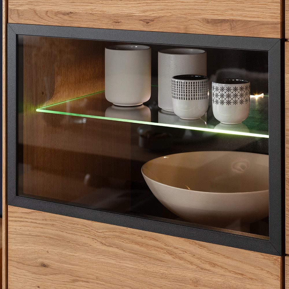 Lomadox Highboard AVESTA-06, in Eiche teilmassiv, 93 cm breit, inkl. LED-Beleuchtung