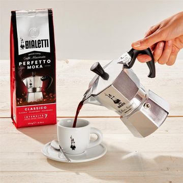 BIALETTI Espressokocher Moka Express 6 Tassen, 0,27l Kaffeekanne, Aluminium, für Gas-, Elektro- und Propan-Campingkocher geeignet Silber