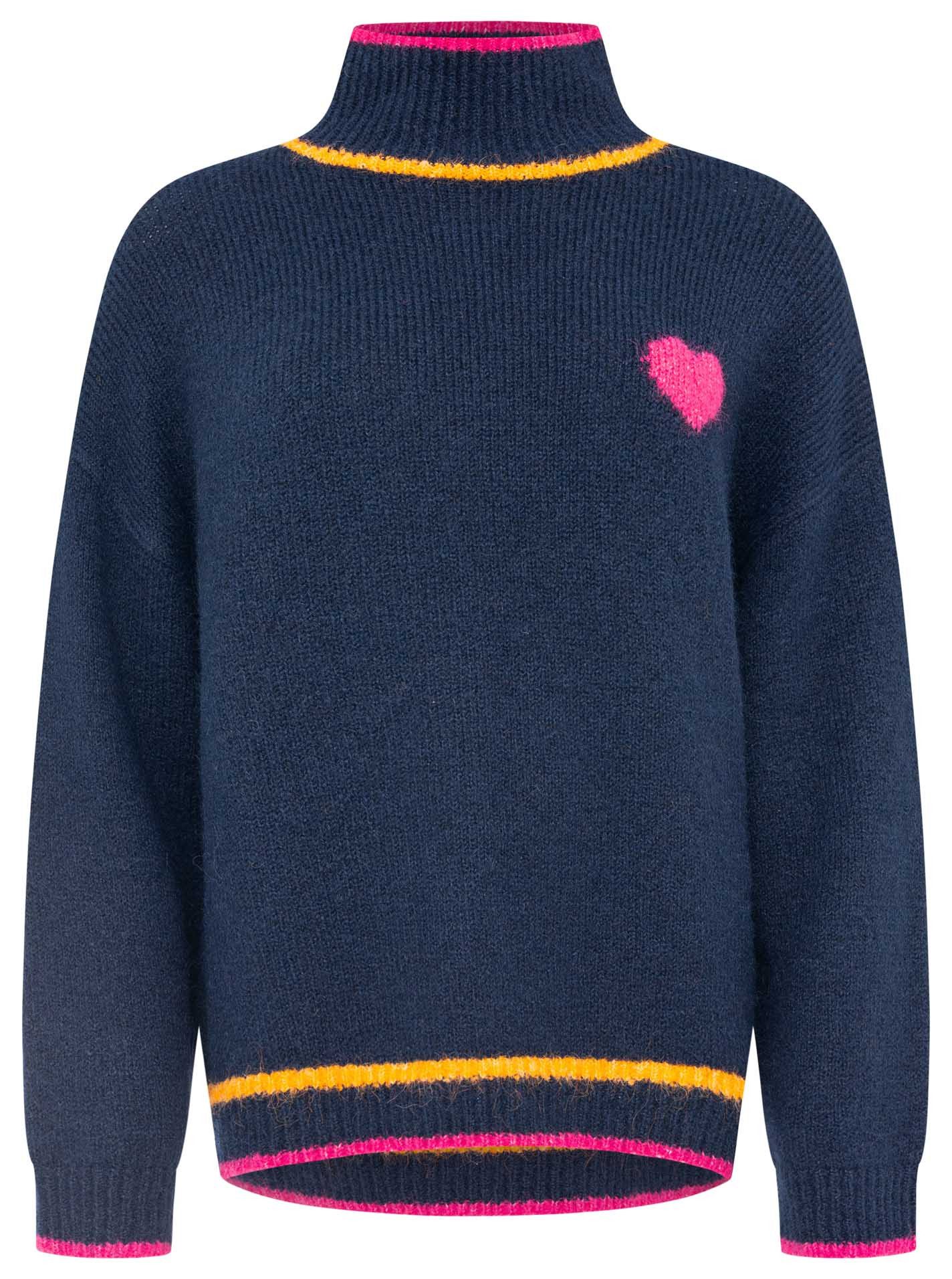 Zwillingsherz Stehkragenpullover "Heart" mit Herz und farbigen Streifen, hoher Kragen, oversize – Bild 4 von 5