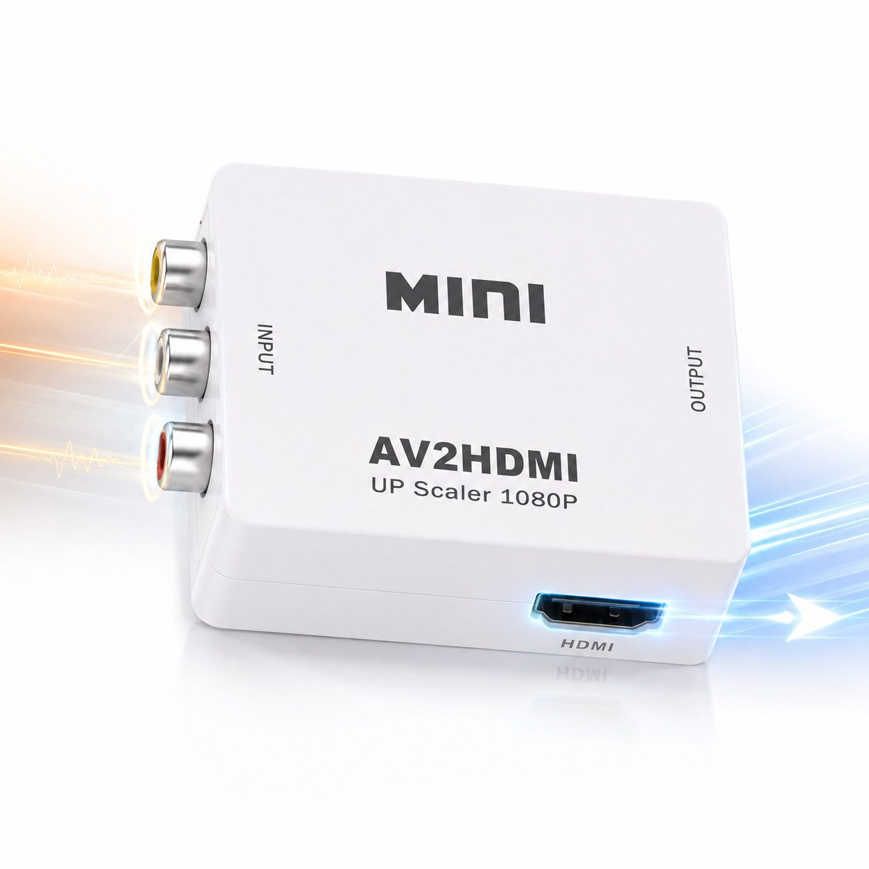 Fyrove AV-zu-HDMI-Adapter, RCA auf HDMI Konverter 1080P, Plug & Play Adapter RCA (CVBS) Eingang, HDMI Ausgang, Micro-USB Stromanschluss zu 3 RCA-Eingänge, HDMI-Ausgang, Micro-USB-Stromanschluss, Abspielen 720p/1080p@60Hz Composite CVBS Video-Audio-Konverter