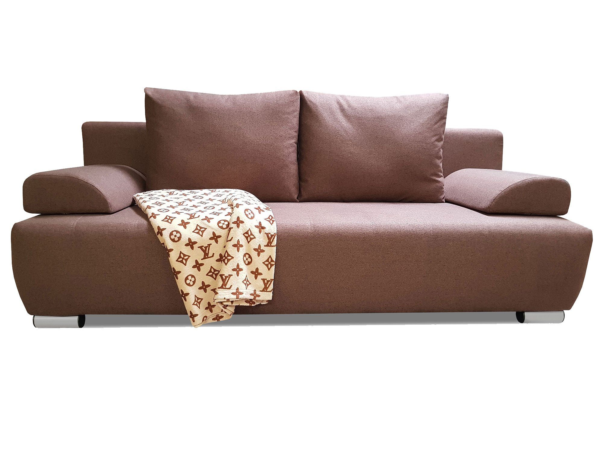 Moebel-Eins Schlafsofa AMIR Schlafsofa mit Bettkasten, Stoffbezug, AMIR Schlafsofa mit Bettkasten, Stoffbezug dunkelbraun/beige