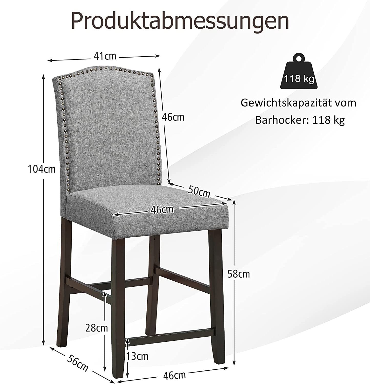 KOMFOTTEU Polsterstuhl (2er-Set), aus Kautschukholz Sitz, gepolstertem grau mit