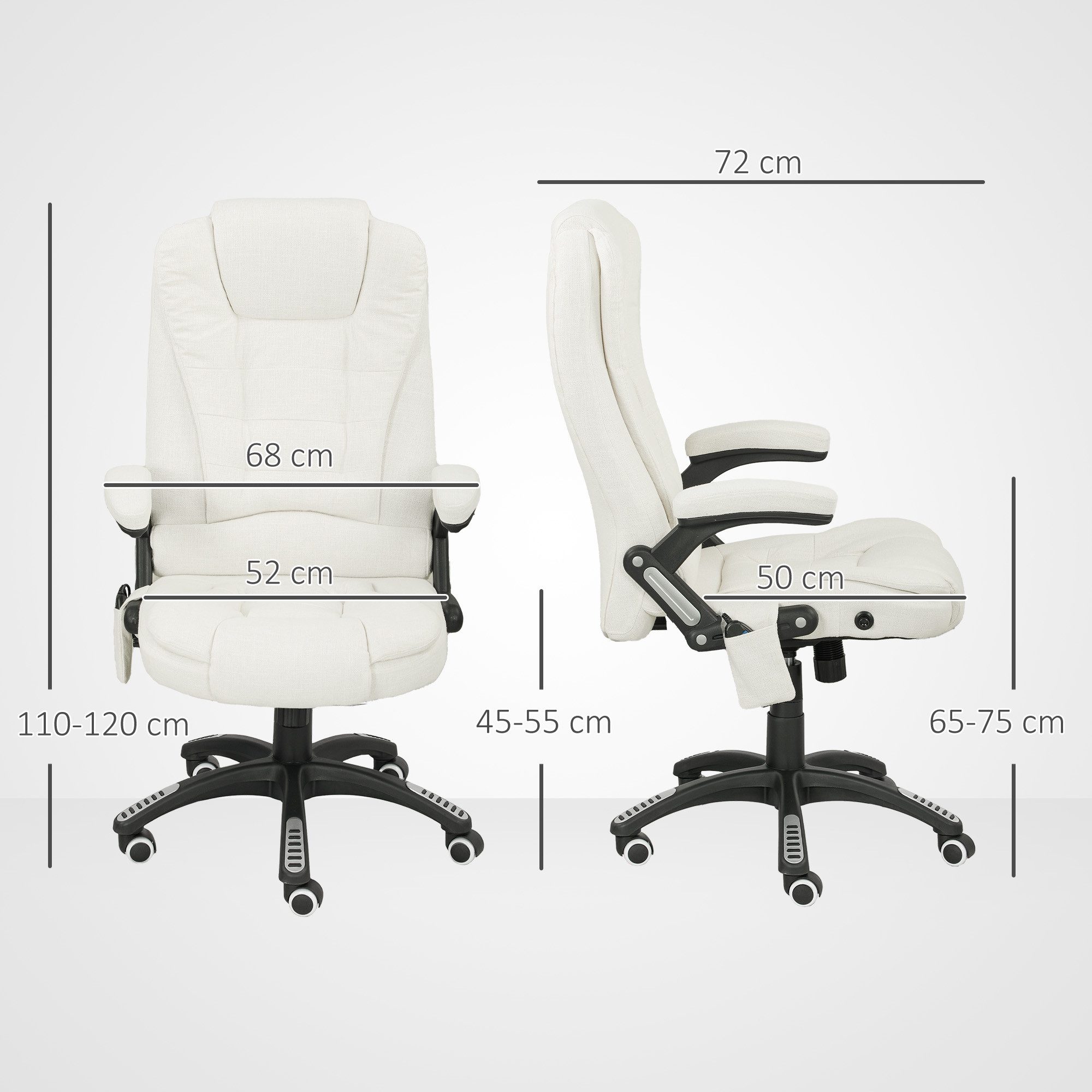 Vinsetto Schreibtischstuhl Bürostuhl mit Vibrationsmassage, Heiz-, Liegefunktion (Massagesessel, 1 St), für Wohnbereich, Weiß