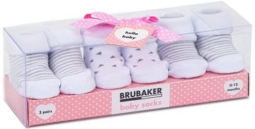 BRUBAKER Socken Babysocken für Mädchen 0-12 Monate (3-Paar, Baumwollsocken mit Dreiecken und Streifen) Baby Geschenkset für Neugeborene in Geschenkverpackung mit Schleife