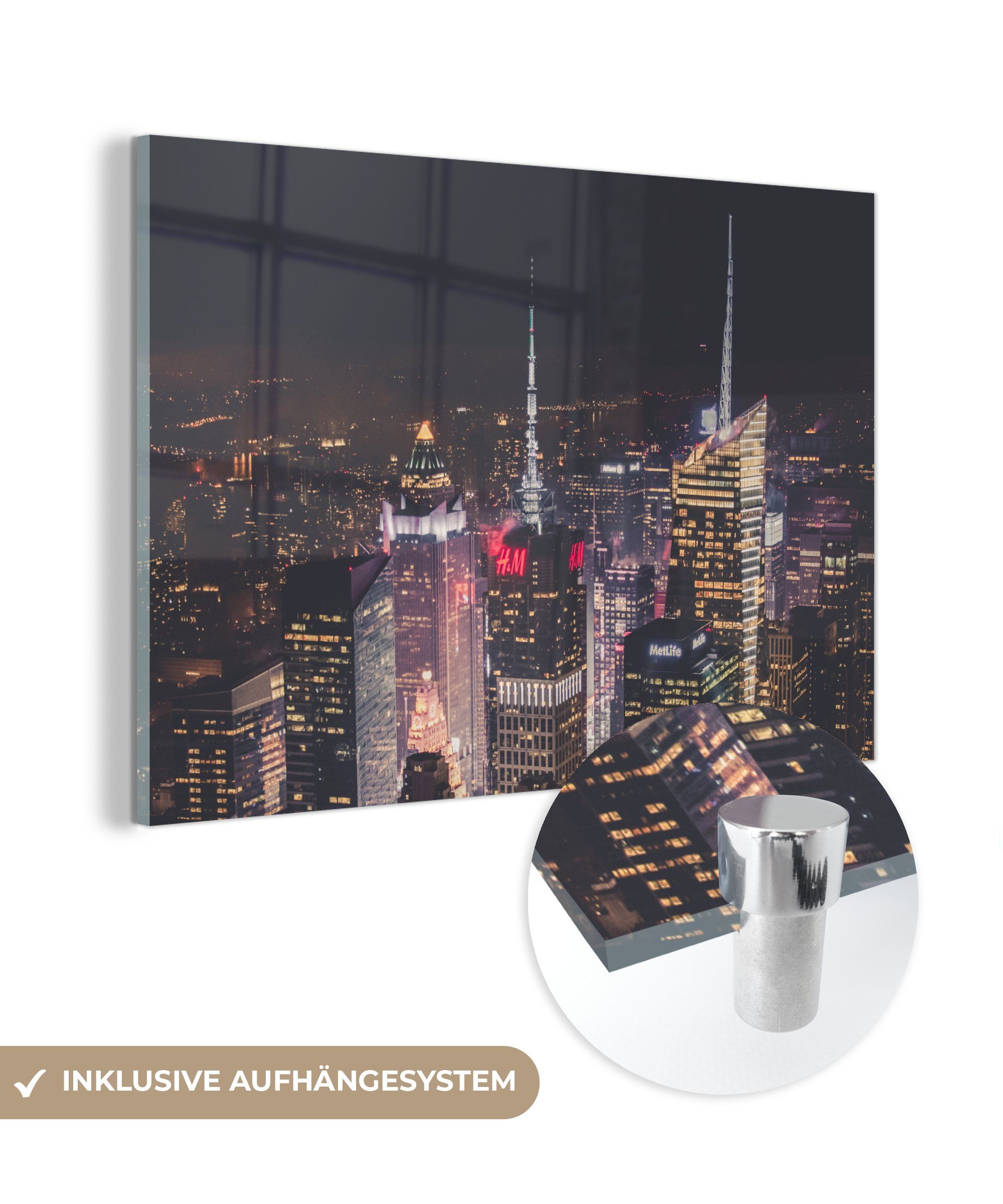 & Acrylglasbilder - MuchoWow Schlafzimmer New St), (1 York Wohnzimmer Beleuchtung Logo, Acrylglasbild -