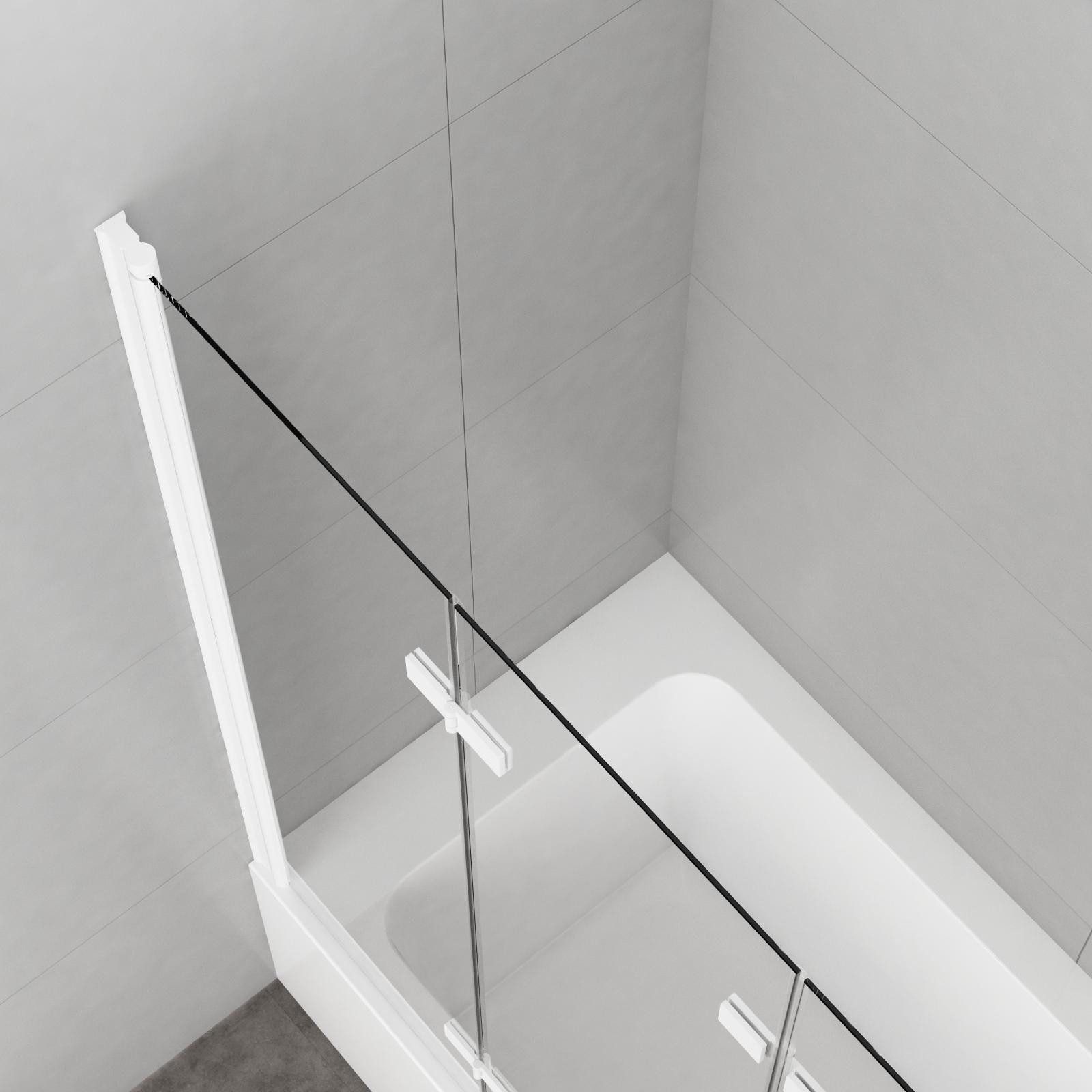 Boromal Badewannenaufsatz 3 teilig faltbar Faltwand Duschtrennwand Duschwand für Badewanne Nano, Alu-Wandprofil Schwarz Weiß Chrom, (Badewannenfaltwand, 140x140cm,130x140cm,120x140cm), Sicherheitsglas
