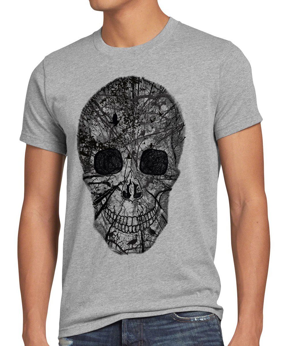 style3 Print-Shirt Herren T-Shirt Skull Totenkopf rocker club biker heavy horror kopchen Skelett us grau meliert