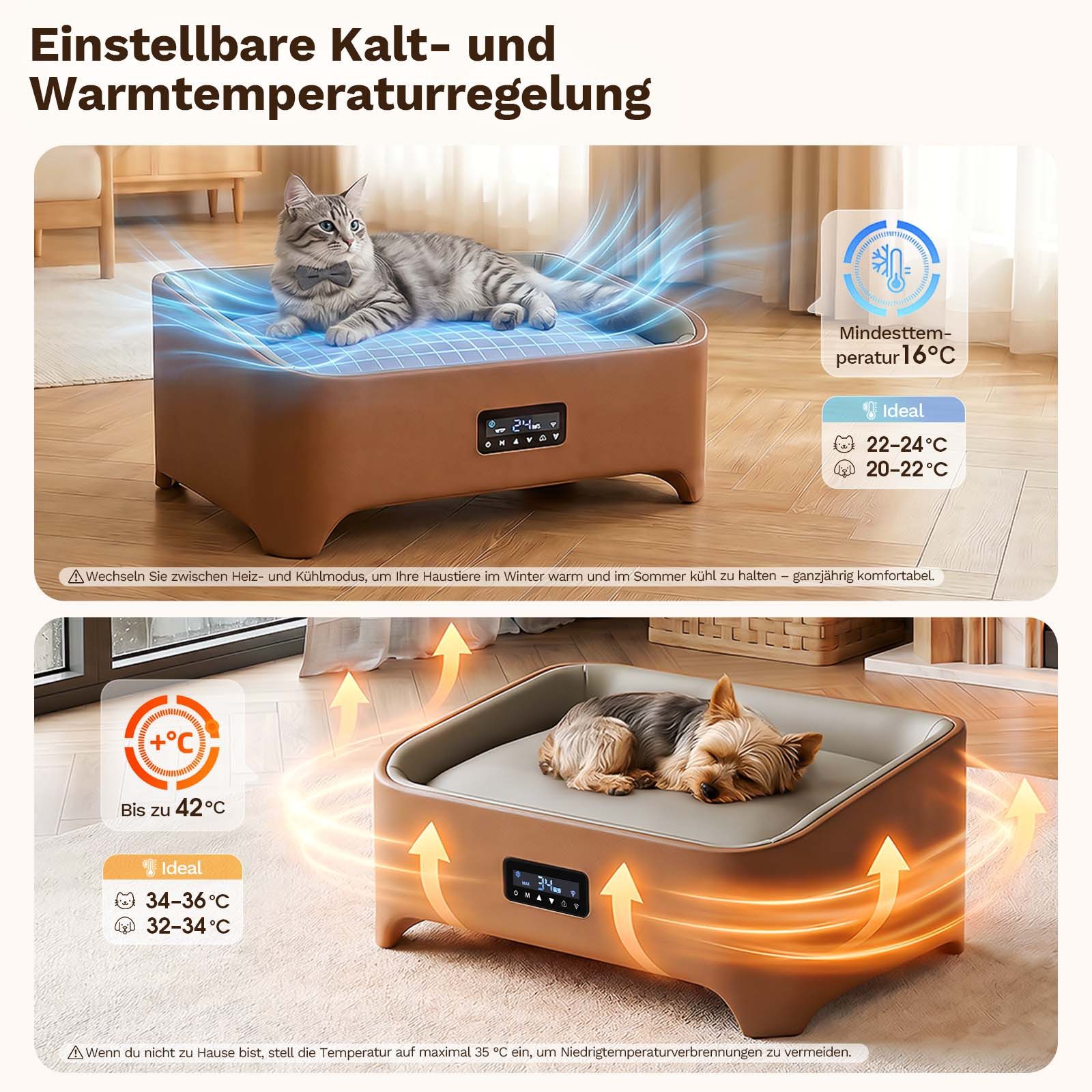 HOMALL Tierbett Intelligentes temperierte,kühlmatte hund,Kühlmatte Katze,App-Steuerung, kühlmatte- & Wärmefunktion,PP-basiertes kratzfestes Kunstleder, schmutz- und spritzwasserfest, leicht abwischbar, Temperatur 16-38°C,kratzfest & wasserabweisend