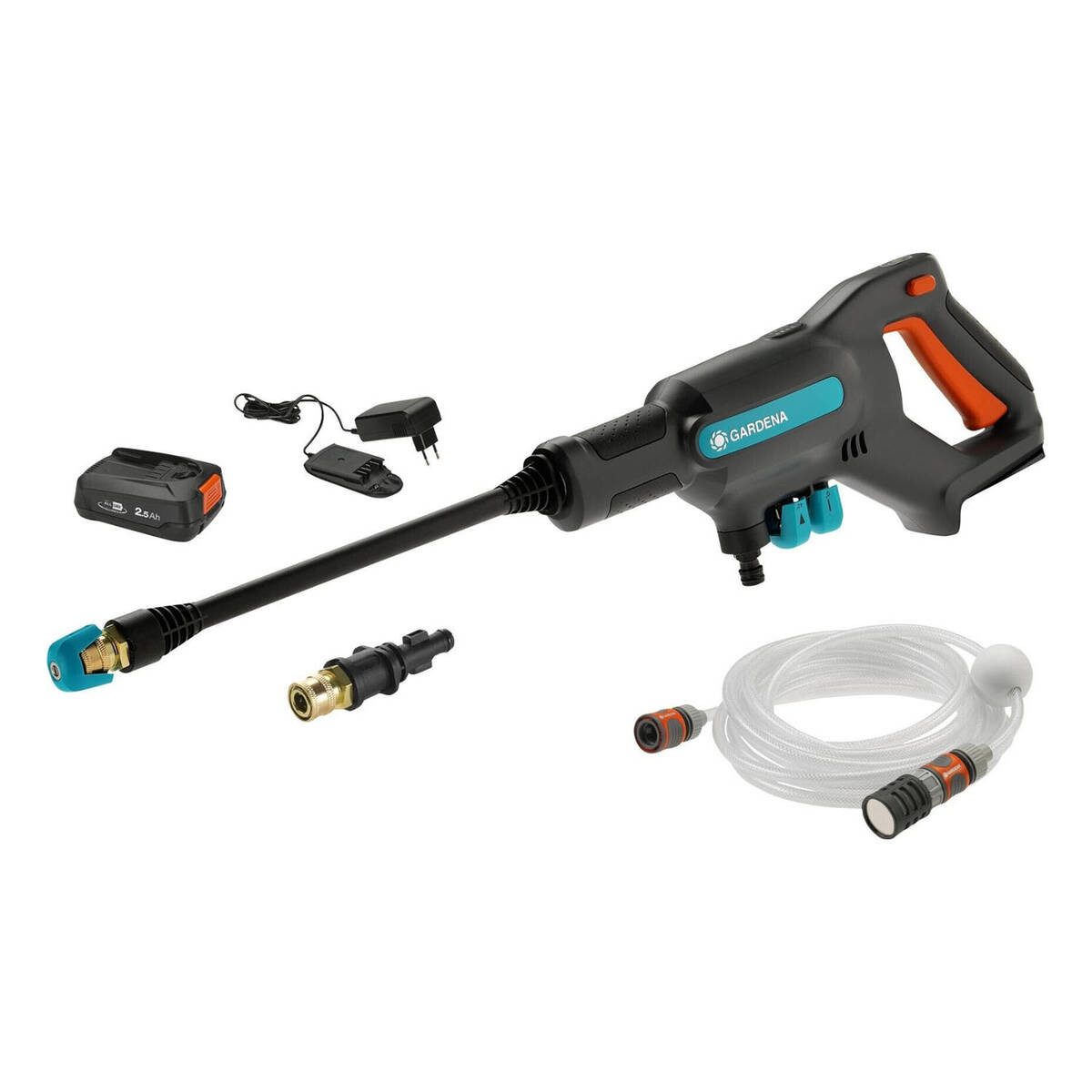 GARDENA Akku-Druckreiniger AquaClean 24/18V P4A, (Komplett-Set, inkl. Akku, Ladegerät & Zubehör), POWER FOR ALL Akkusystem, Wasserfeinfilter