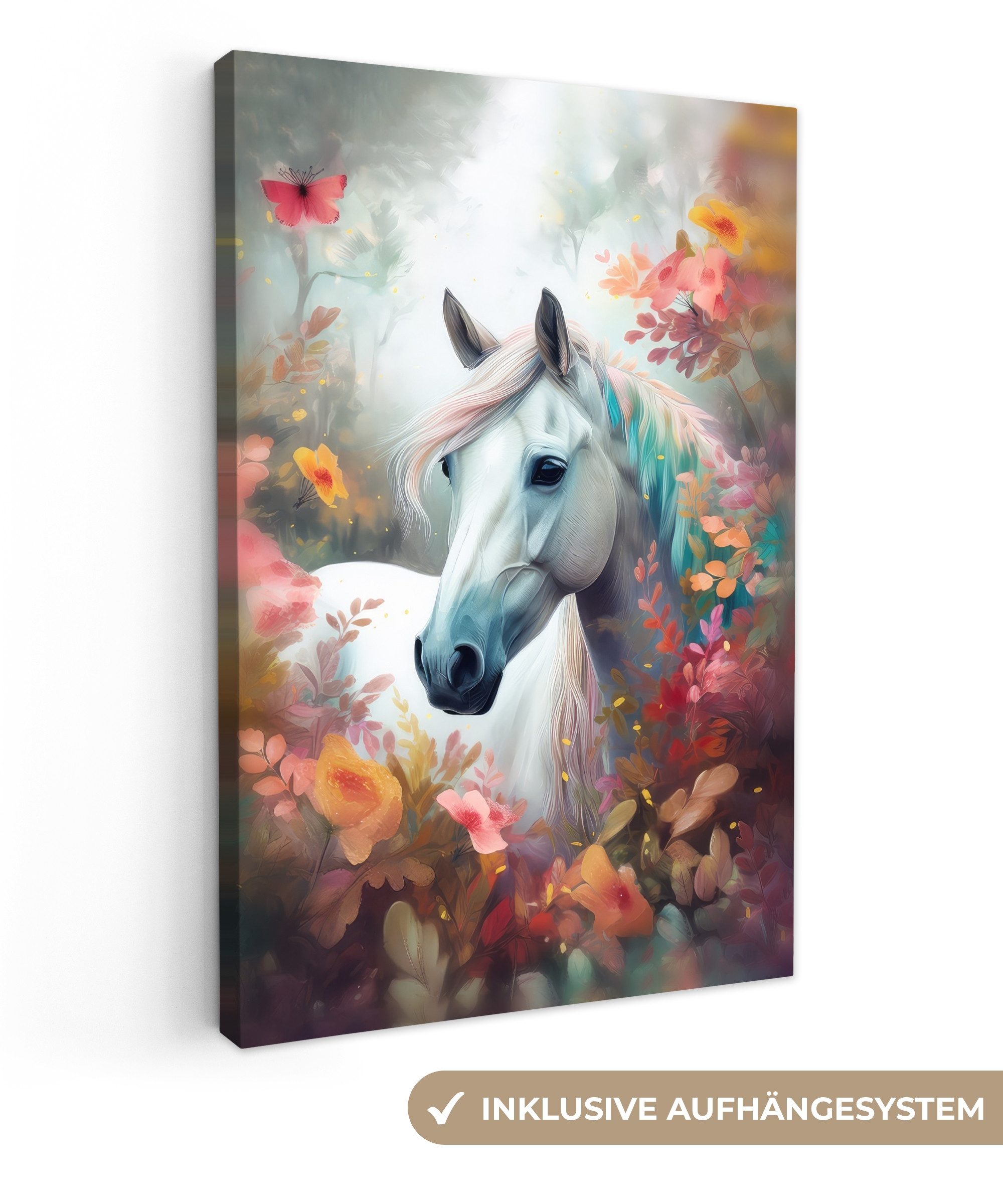 OneMillionCanvasses® Leinwandbild Pferd - Natur - Blumen - Tiere - Wald, Fo günstig online kaufen