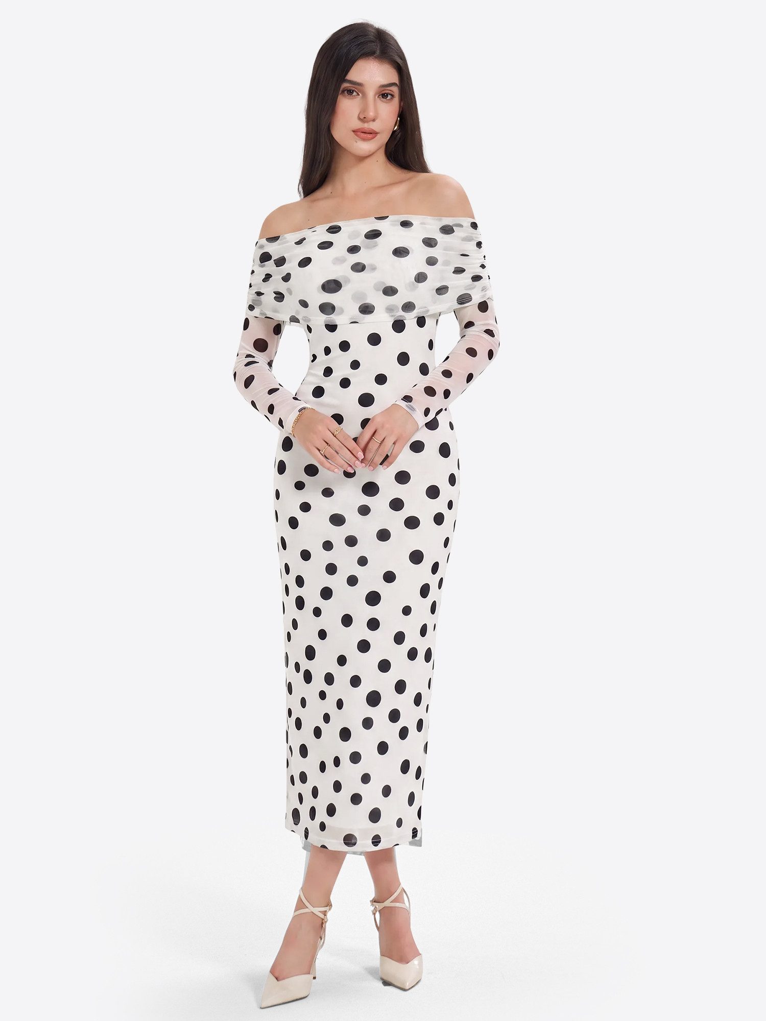 Imily Bela Maxikleid Damen Off-Shoulder-Kleid (Packung, 1-tlg., 1per-Pack) mit Punkten