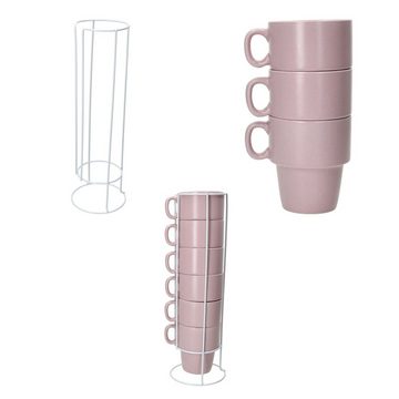 MamboCat Becher 6er Set Kaffeebecher mit Ständer Stata 250ml rosa Porzellan stapelbar, Porzellan