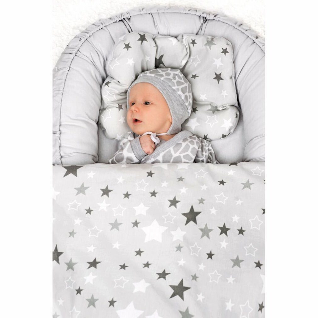 Baby-Reisebett Luxuriöser Nistkasten mit Federbett für Baby Stars sitzend