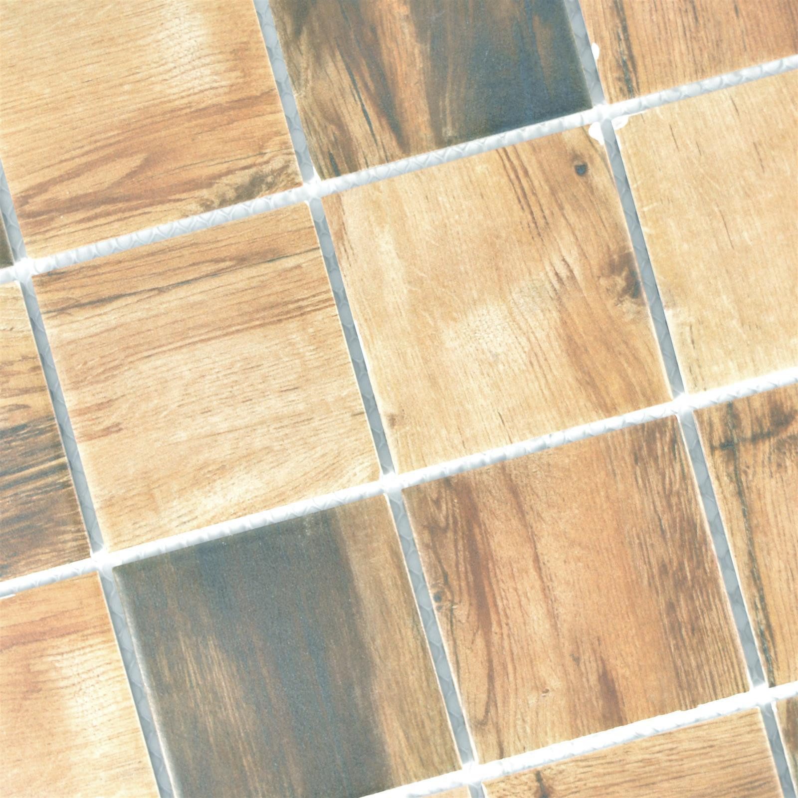 Mosafil Mosaikfliesen Keramik Holzoptik Mosaikfliesen Norfolk, Keramik 30.600x30.600, braun, Verlegefertig auf ein Netz geklebt - Frostsicher - Wasserfest