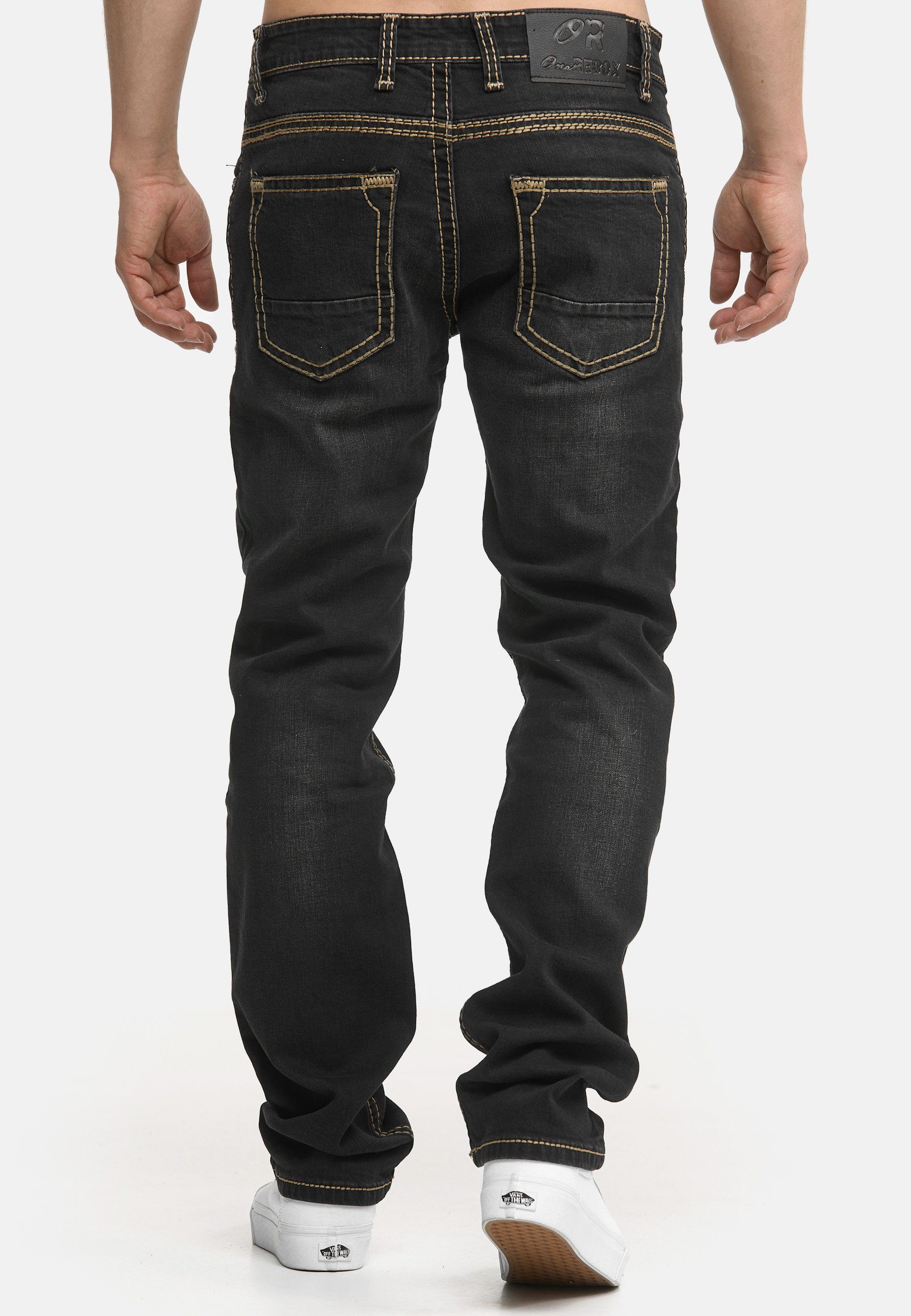 Herren Regular-fit-Jeans Pocket black Five Regular Jeans Bootcut Hose Denim Fit Männer Code47 dark Code47 901