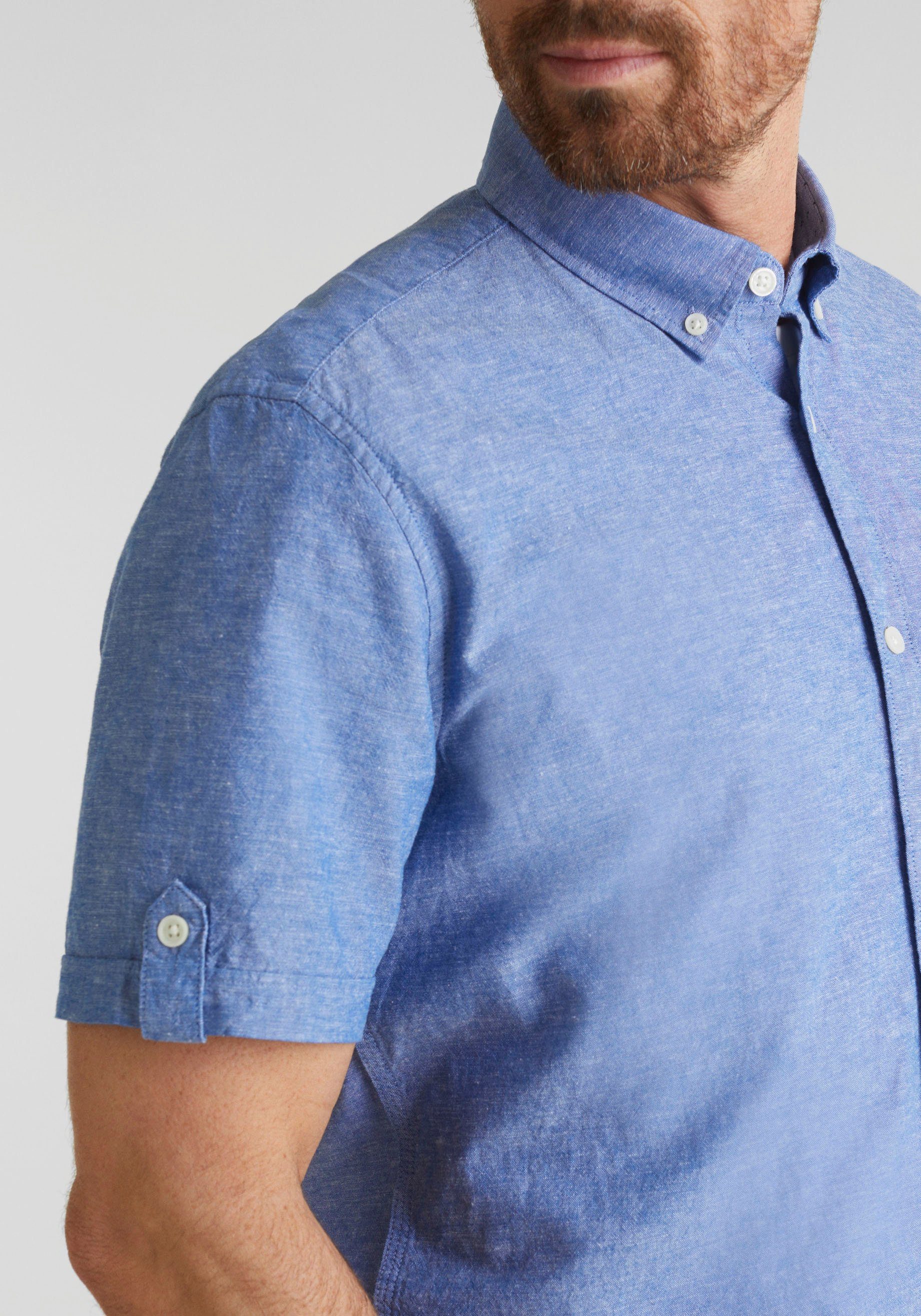 Esprit Kurzarmhemd mit Brusttasche, Auf pflegeleichtem Baumwoll-Leinen