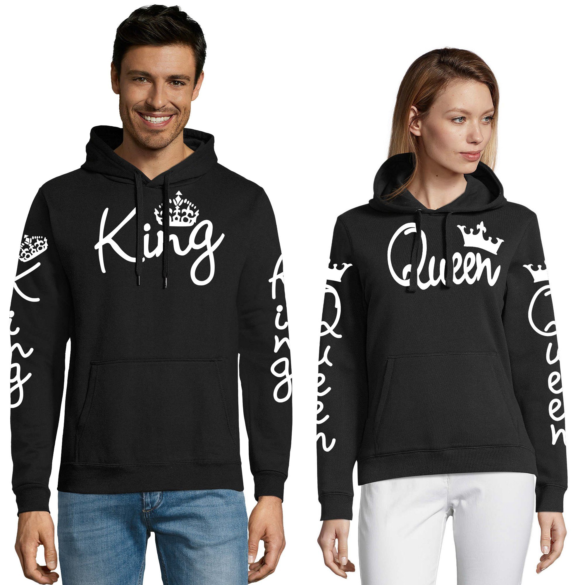 Blondie & Brownie Hoodie Unisex Paar Pärchen Pullover King Queen All Over Print Mit Kapuze, Kängurutasche