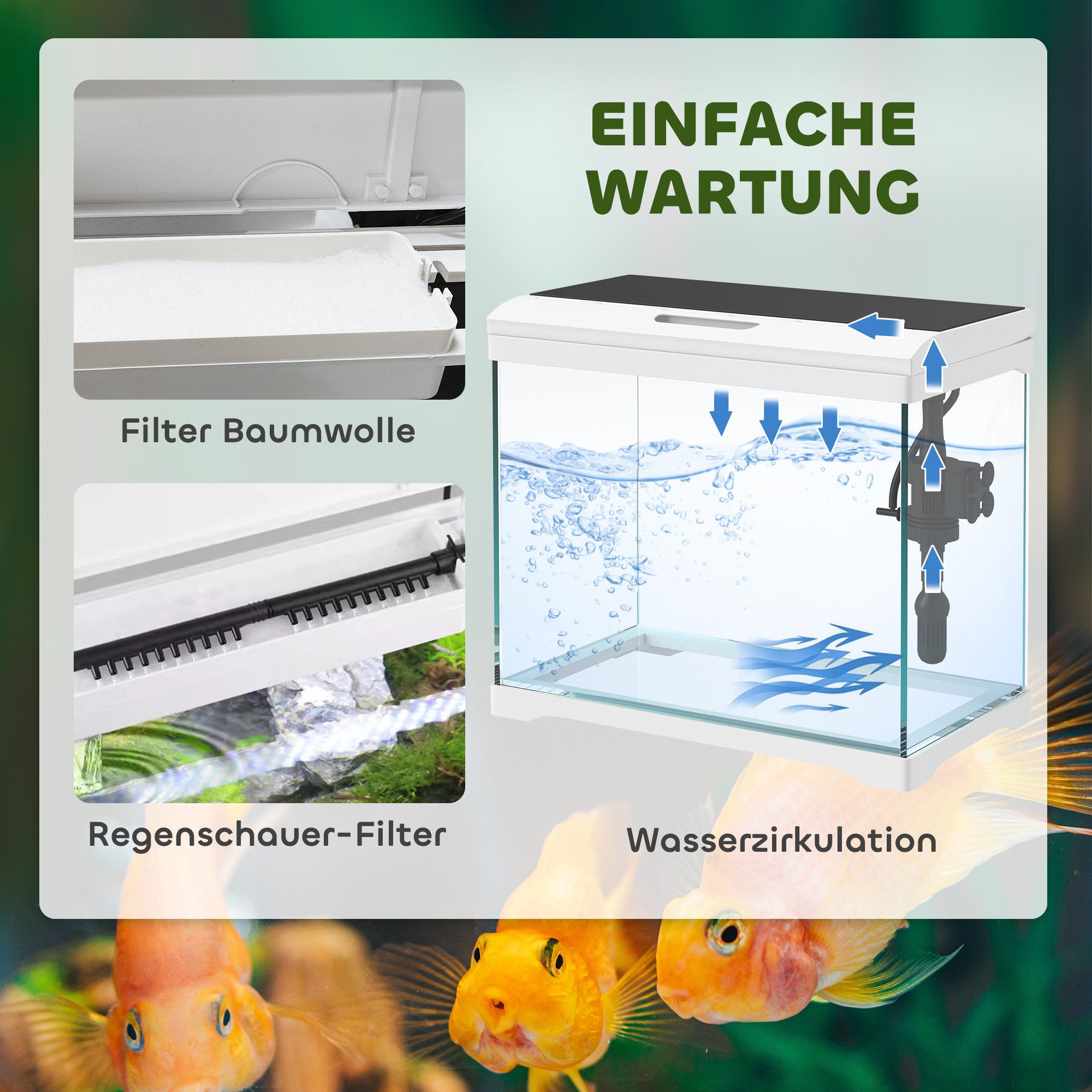 Fine Life Pro Aquarium PawHut Tropenfischaquarium 17L mit LED-Beleuchtung & Filtersystem, Weiß Fischtank mit Wasserpumpe, Ultraklarem Glas, Maße 35x21x31 cm