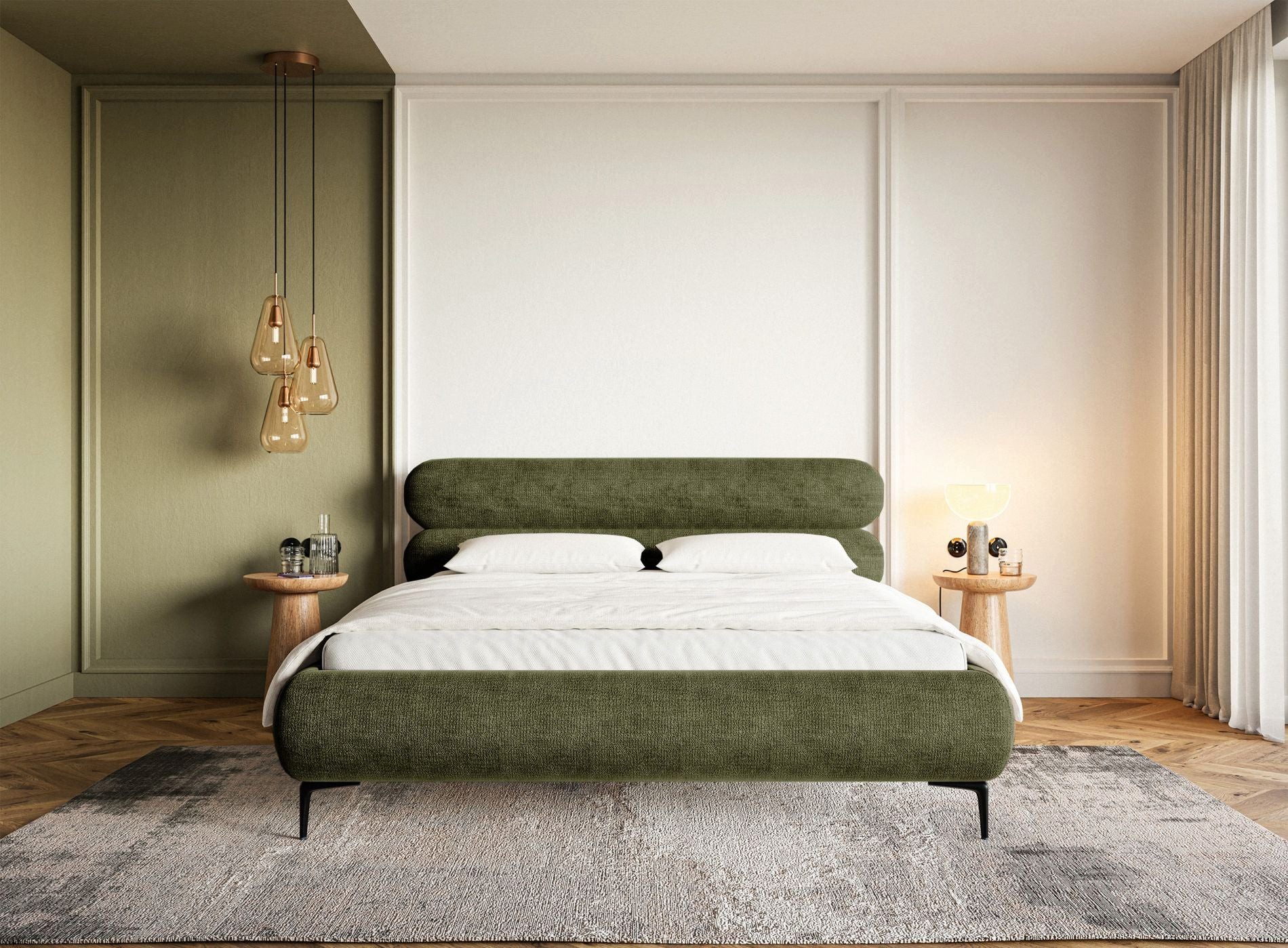 Selsey Polsterbett ROULE, mit Chenille-Bezug, Kopfteil und Rollrost und schwarzen Beinen