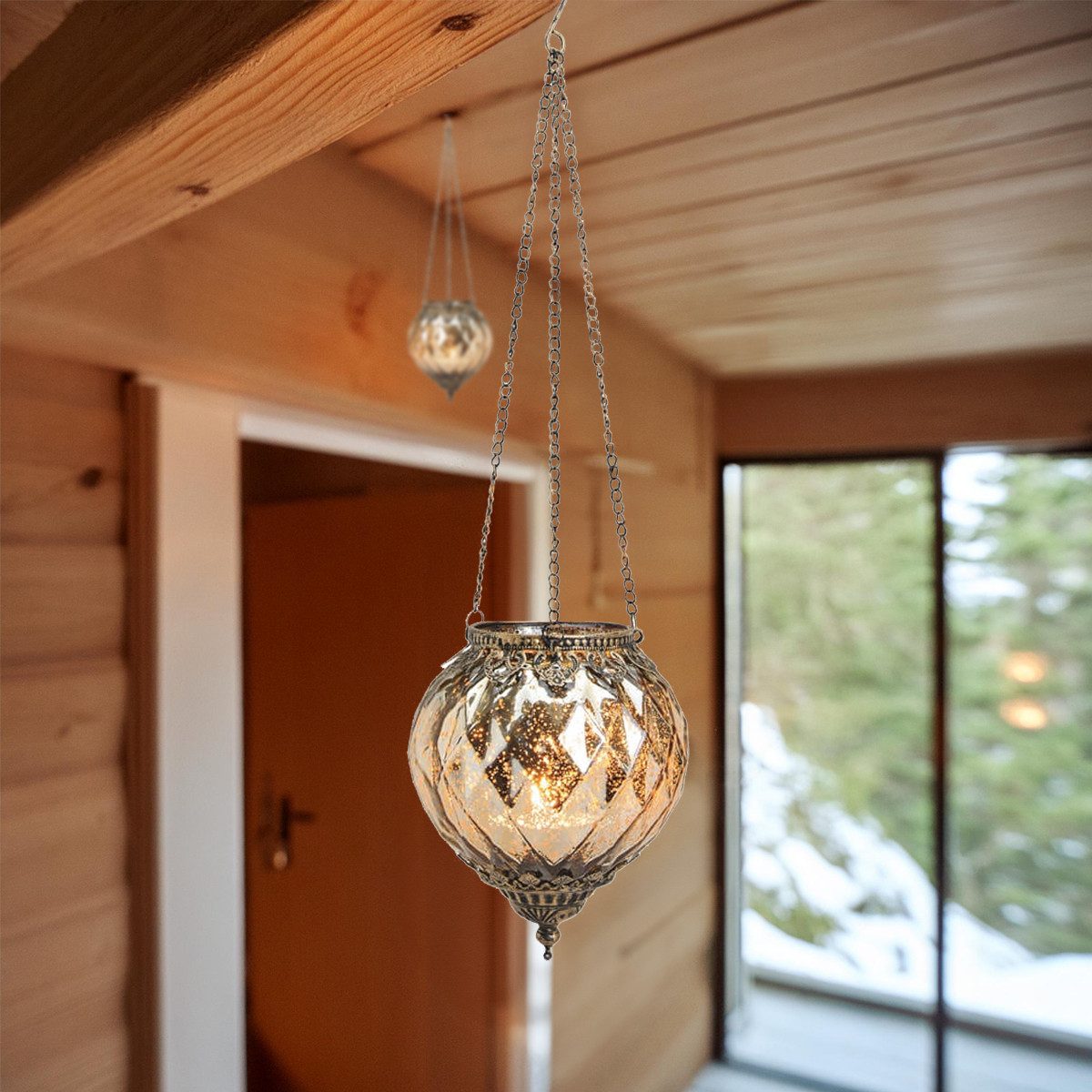 matches21 HOME & HOBBY Kerzenhalter Vintage Kerzenglas zum Hängen Windlicht Laterne, gold in 19 cm, Moderner Glas Kerzenhalter als Wohnzimmer Balkon Hochzeit Hänge-Deko